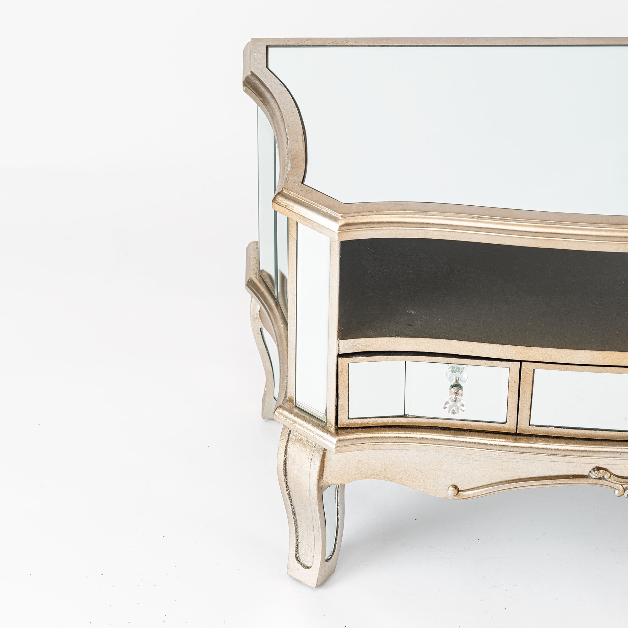 Annabelle Mirrored TV Media Unit - Champagne Silver Gilt Leaf