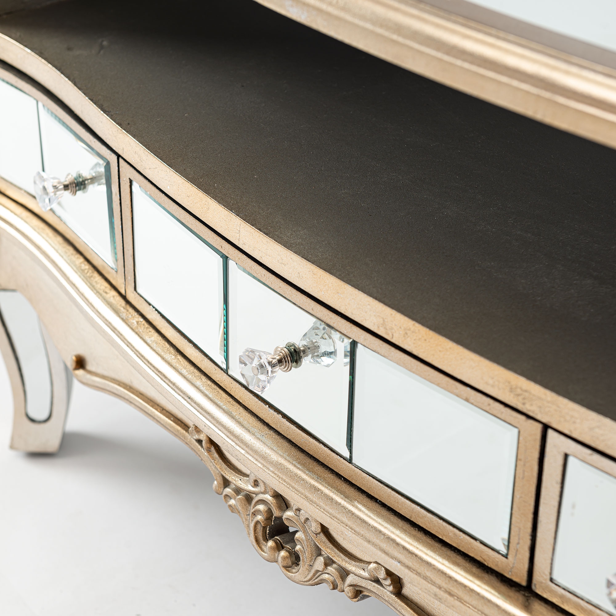 Annabelle Mirrored TV Media Unit - Champagne Silver Gilt Leaf