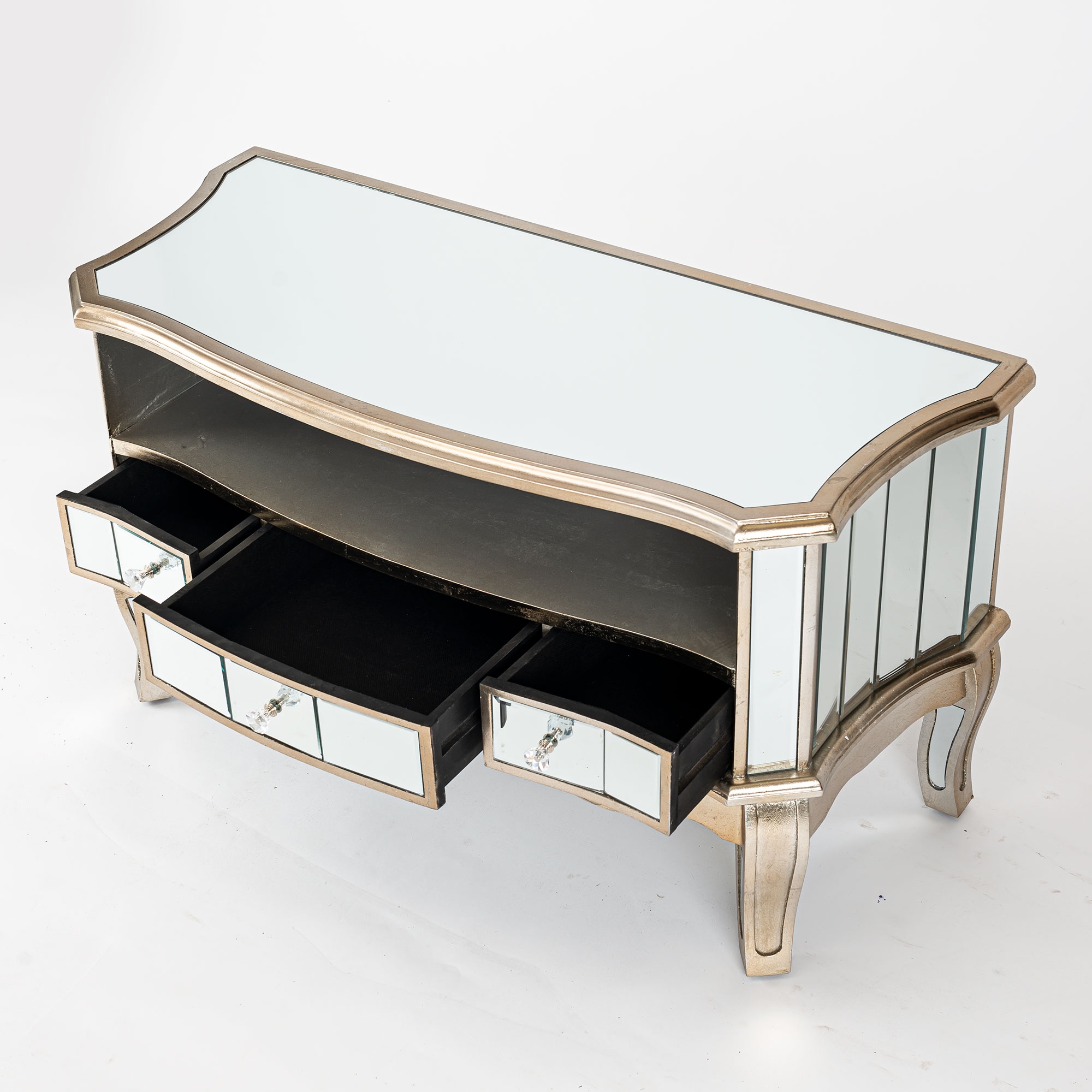 Annabelle Mirrored TV Media Unit - Champagne Silver Gilt Leaf