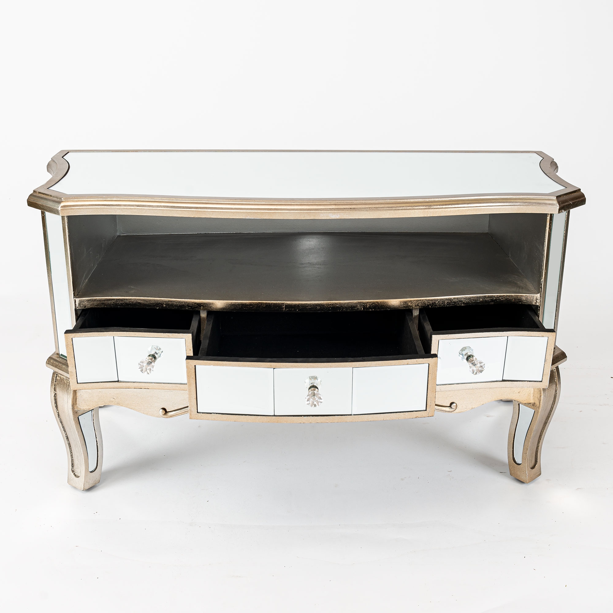 Annabelle Mirrored TV Media Unit - Champagne Silver Gilt Leaf