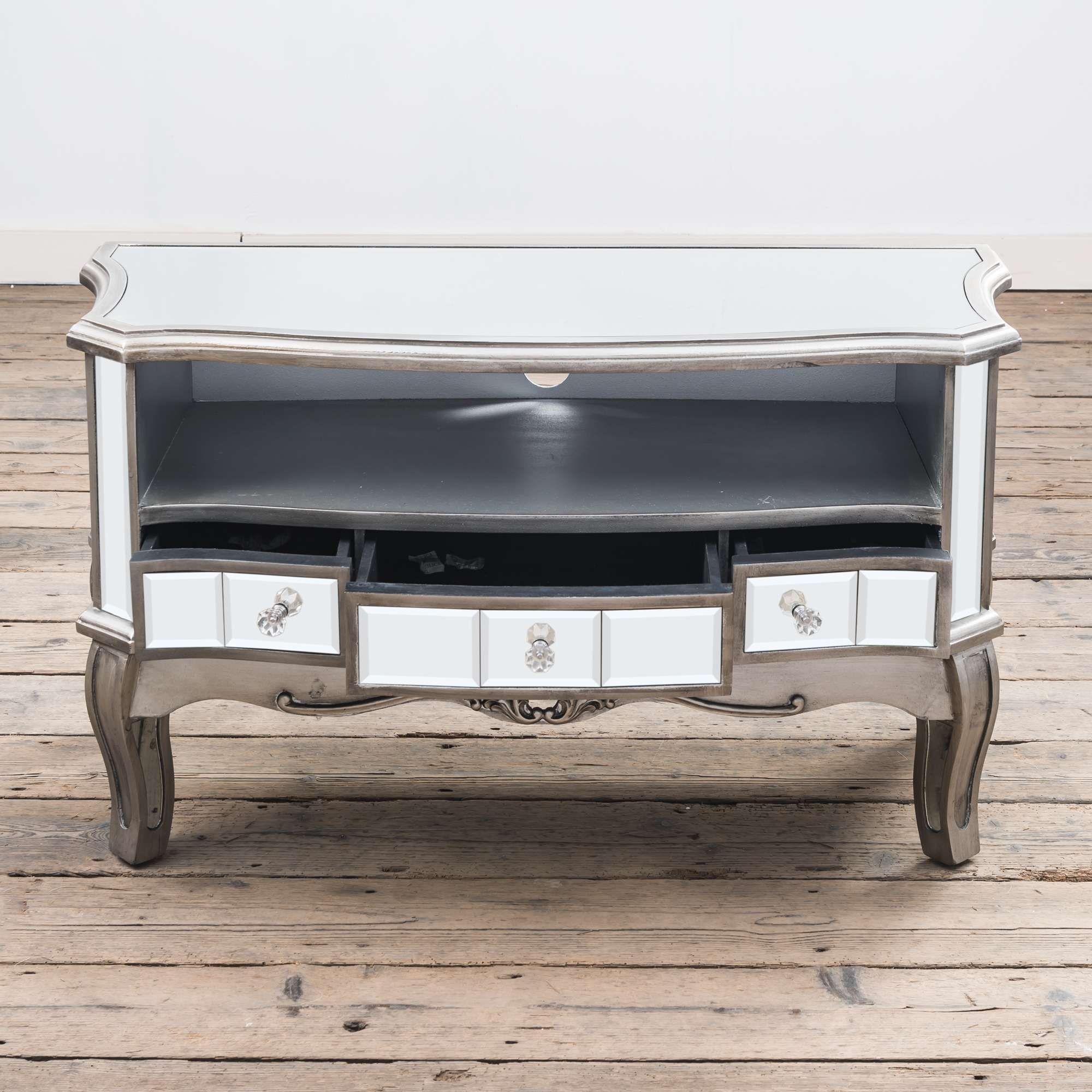 Annabelle Mirrored TV Media Unit - Antique Silver
