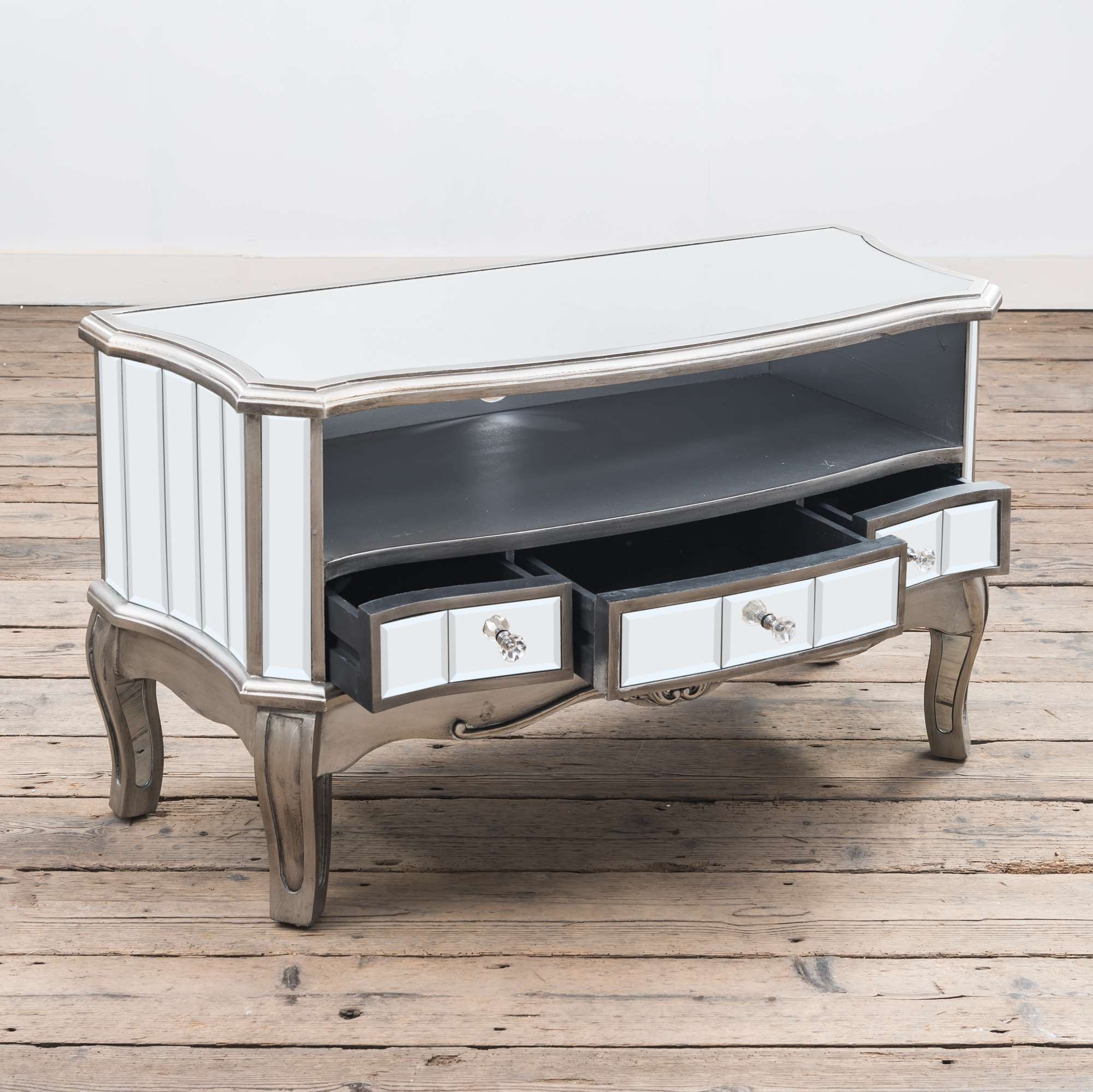Annabelle Mirrored TV Media Unit - Antique Silver