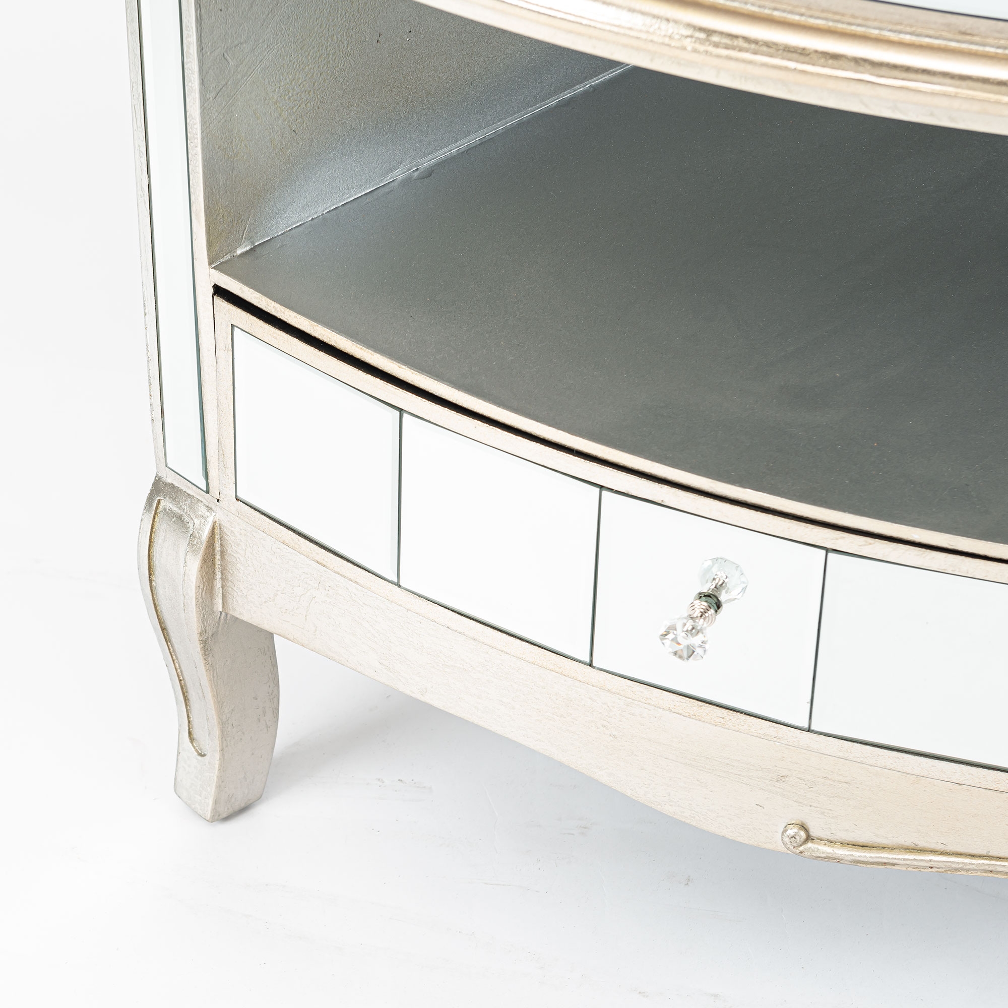 Annabelle Mirrored Corner TV Media Unit - Champagne Silver Gilt Leaf