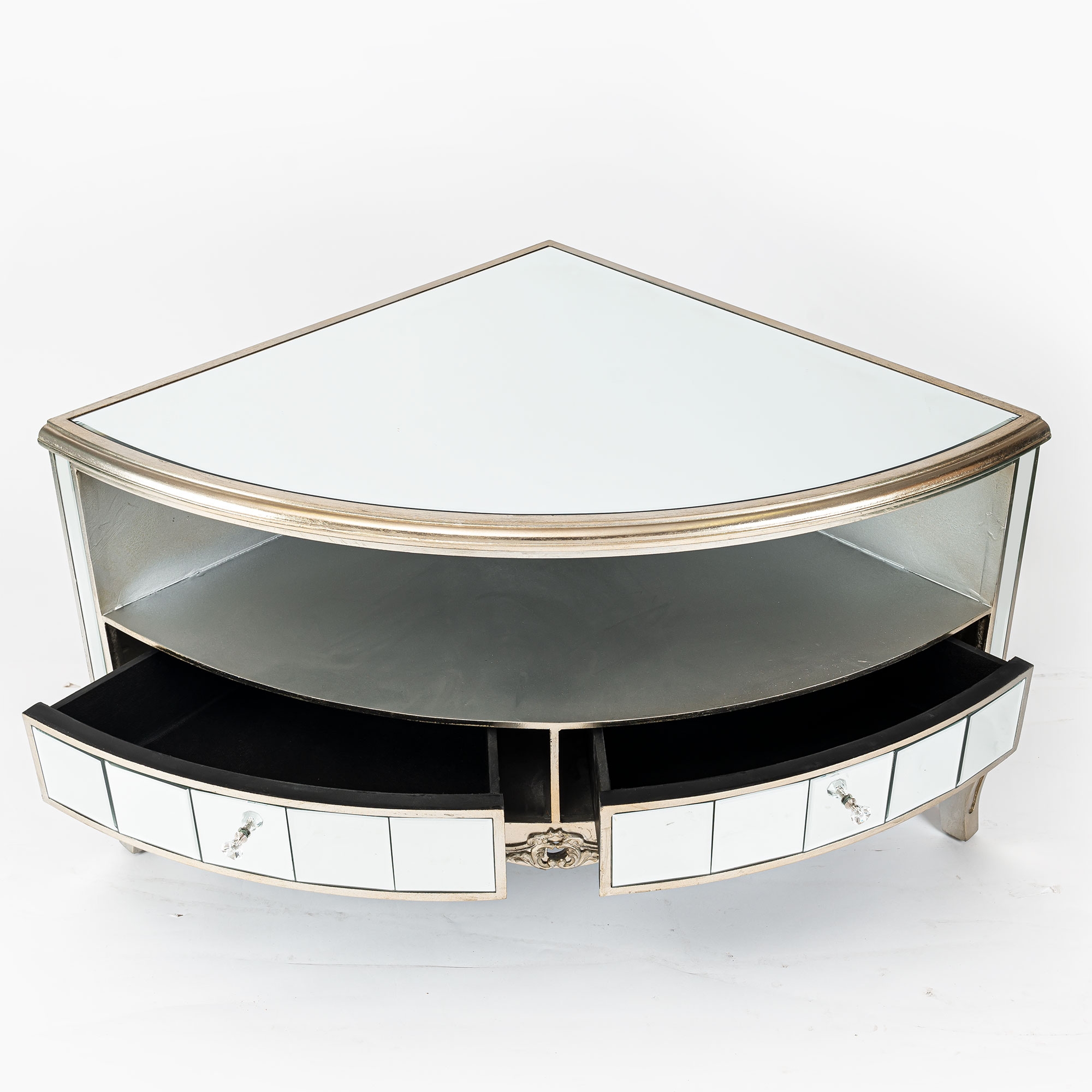 Annabelle Mirrored Corner TV Media Unit - Champagne Silver Gilt Leaf