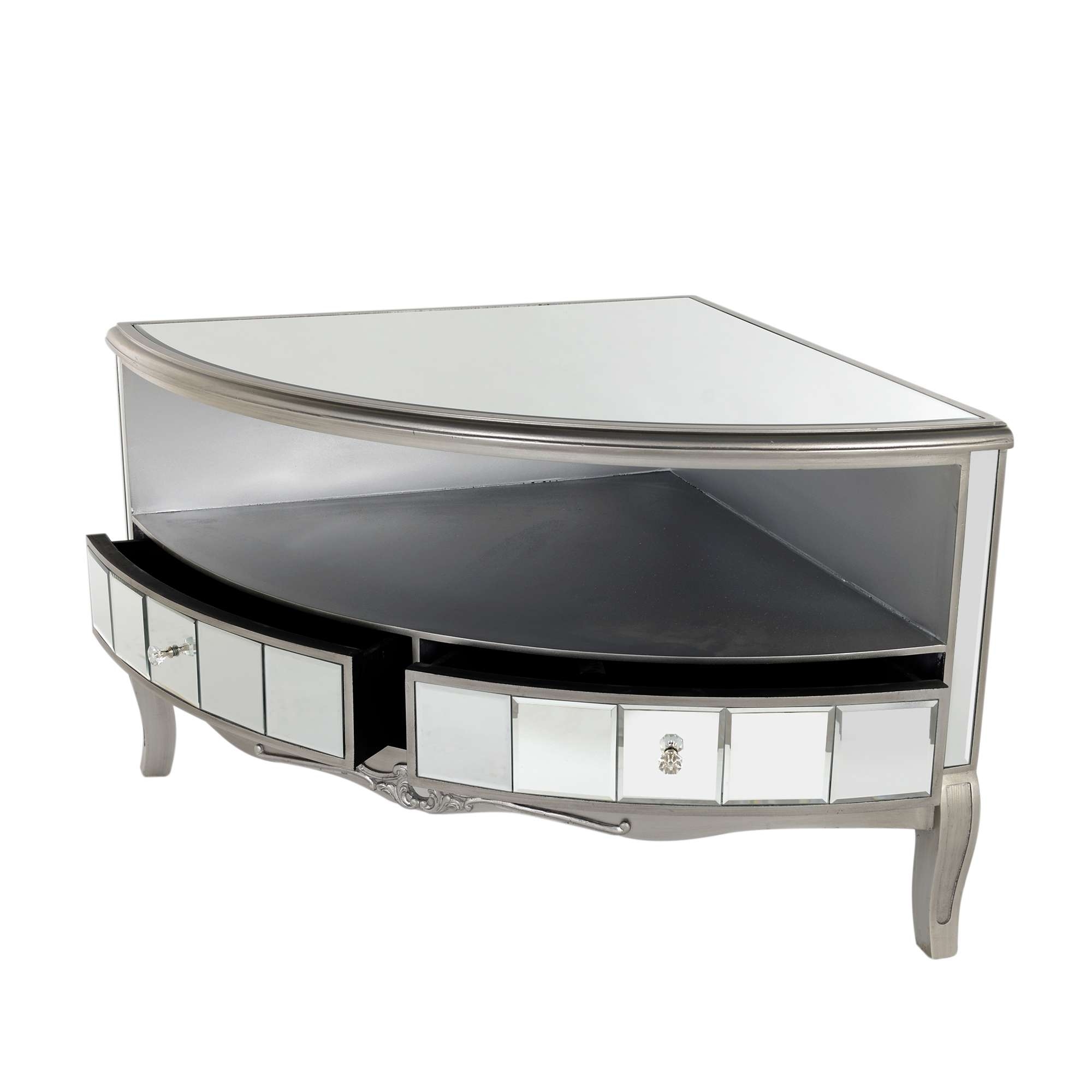 Annabelle Mirrored Corner TV Media Unit - Antique Silver