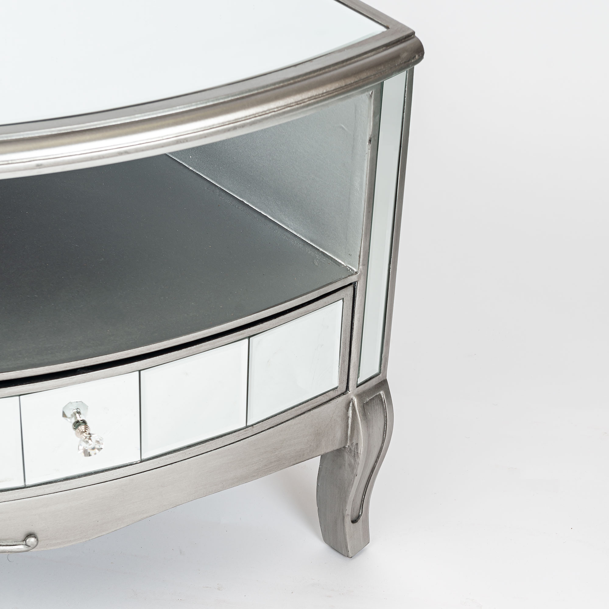 Annabelle Mirrored Corner TV Media Unit - Antique Silver
