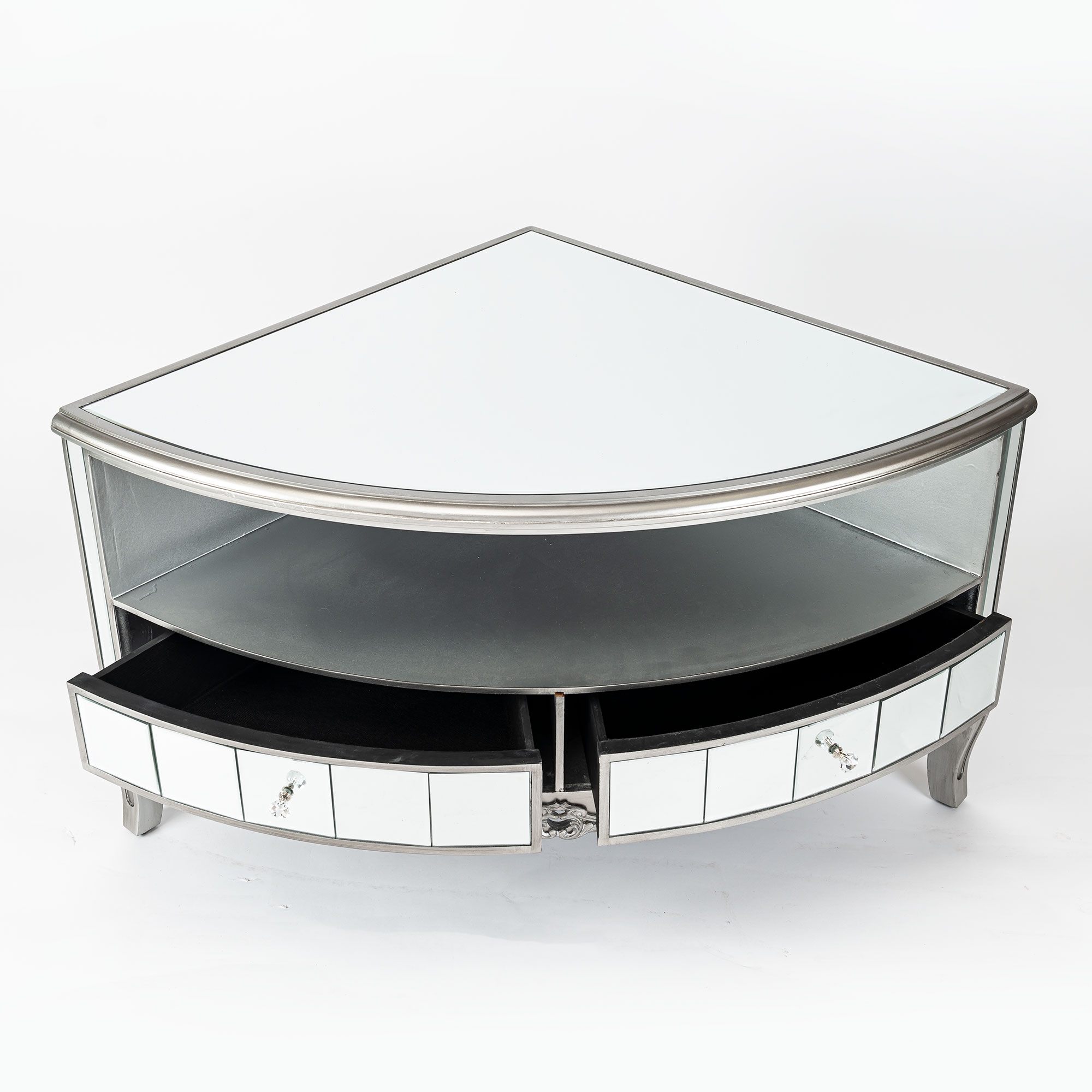 Annabelle Mirrored Corner TV Media Unit - Antique Silver