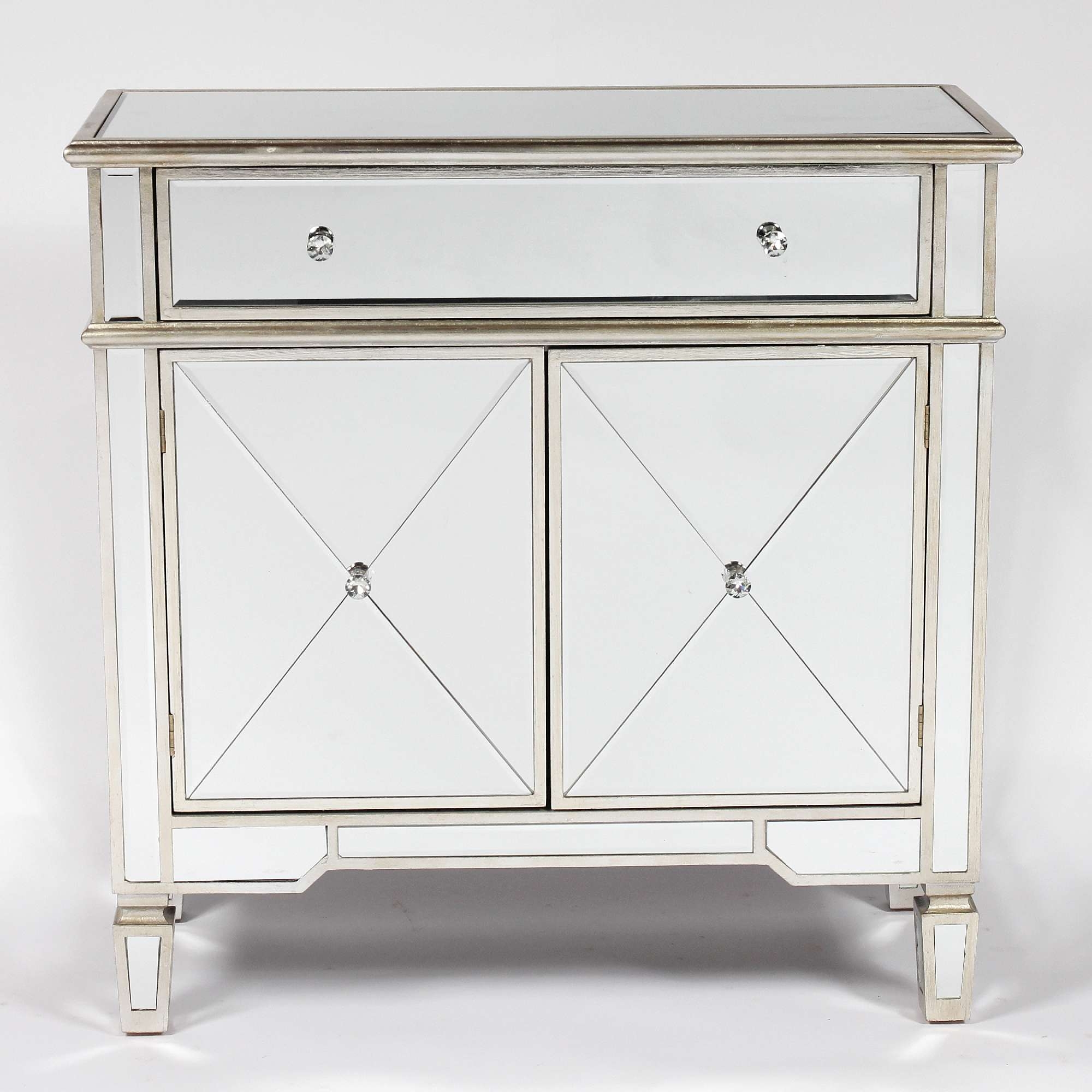 Genevieve Silver Painted One Drawer Two Door Mirrored Cupboard