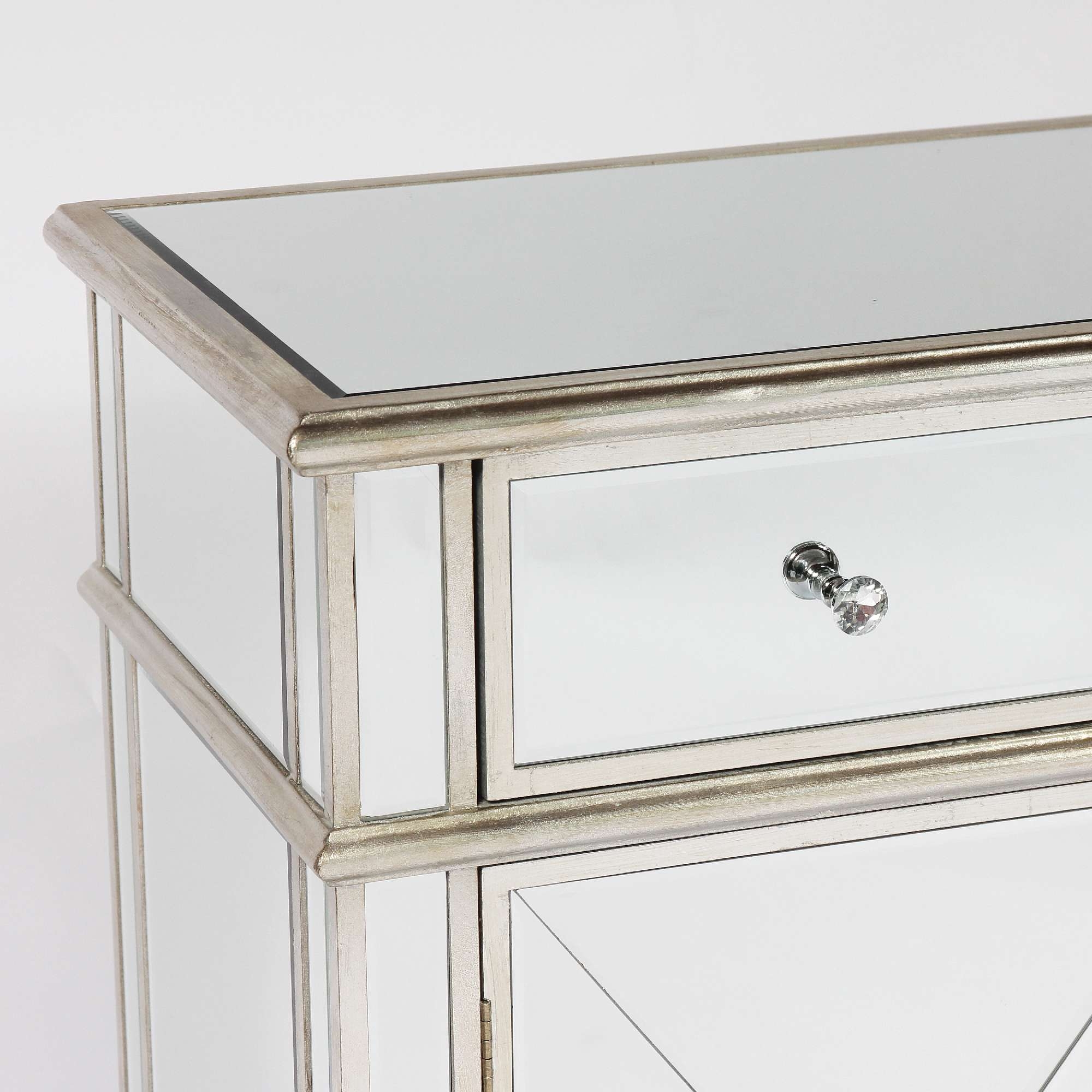 Genevieve Silver Painted One Drawer Two Door Mirrored Cupboard