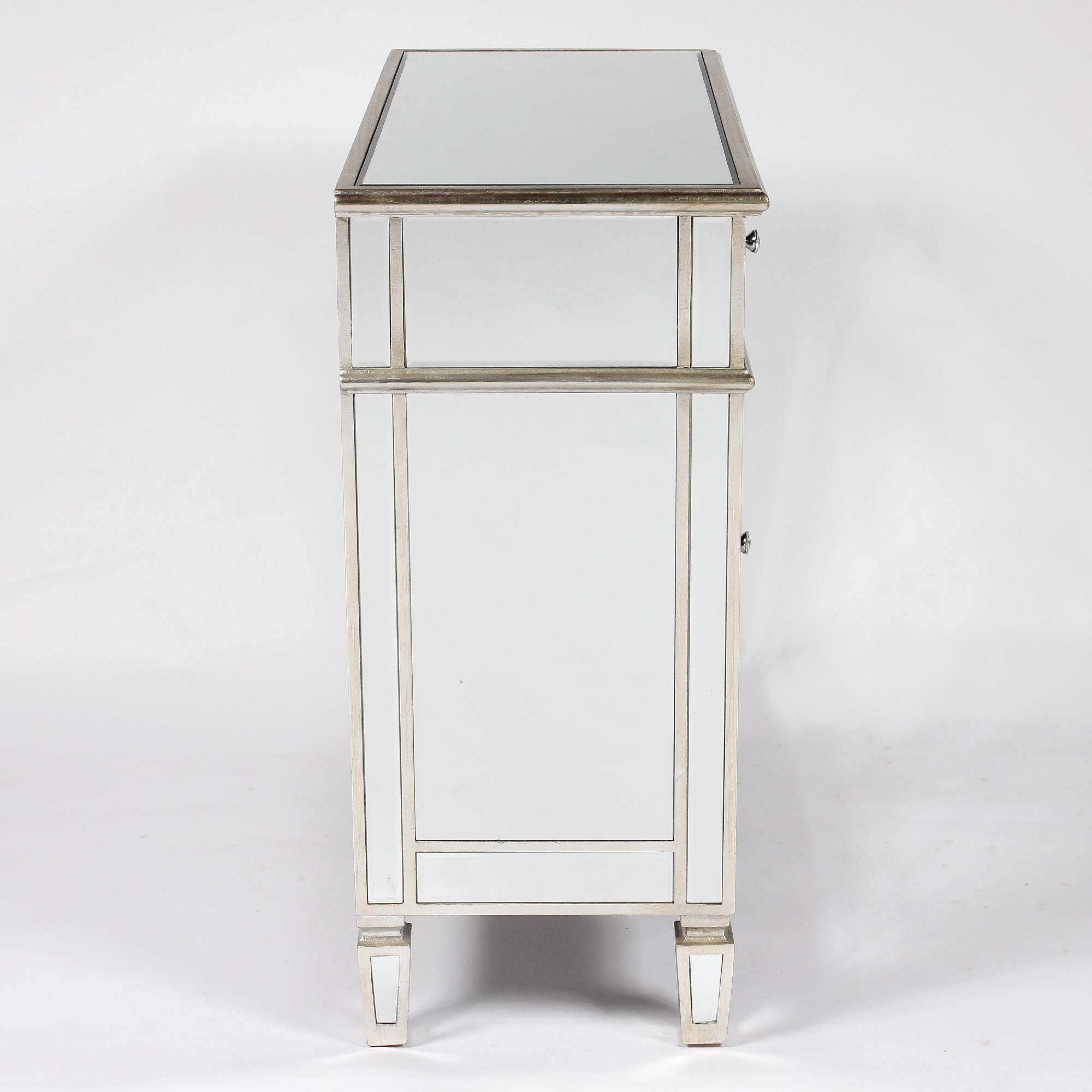 Genevieve Silver Painted One Drawer Two Door Mirrored Cupboard