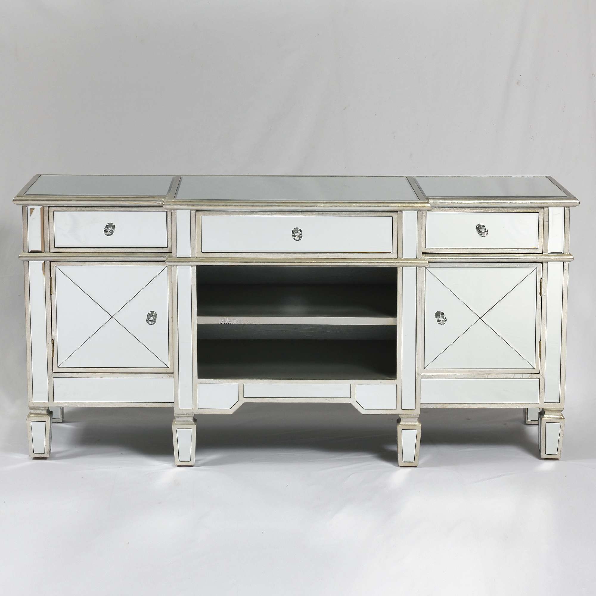 Genevieve Silver Mirrored Media Unit