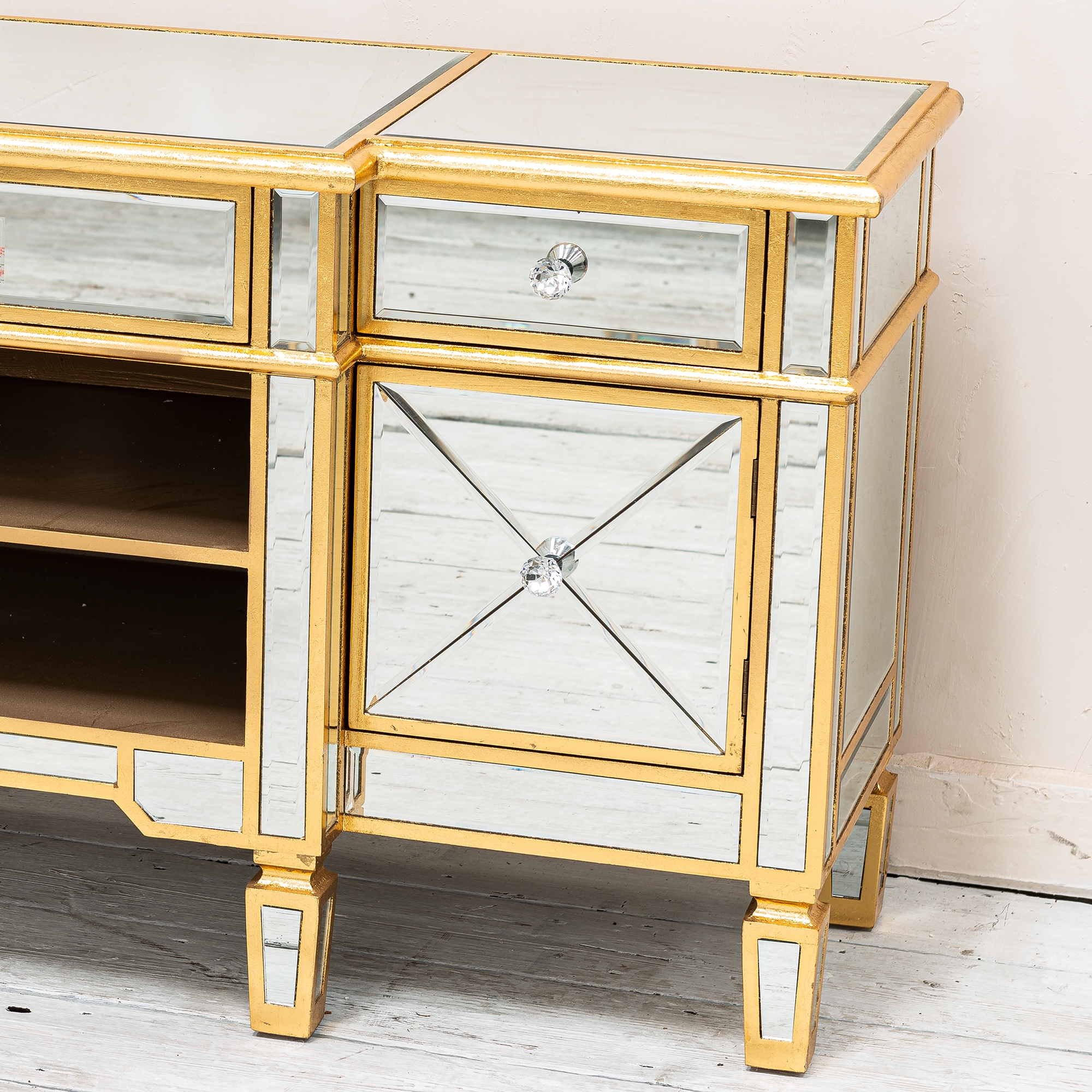 Genevieve Gold Mirrored Media Unit