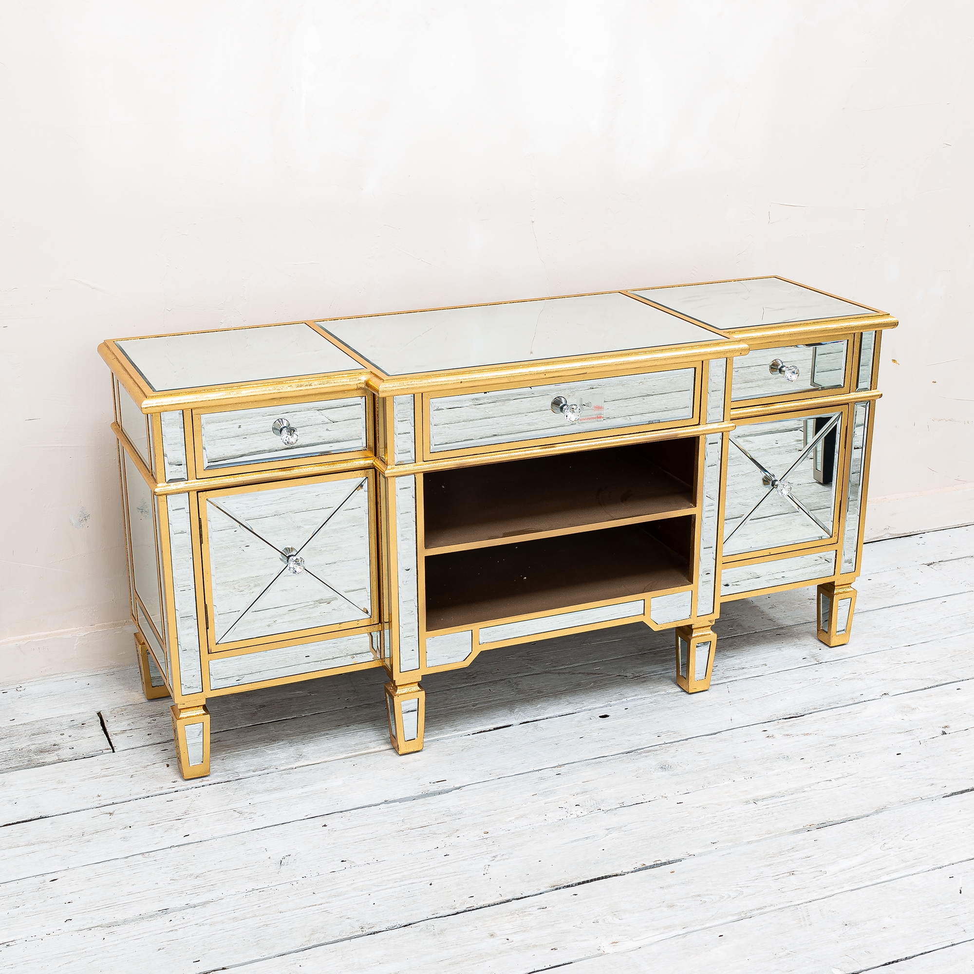 Genevieve Gold Mirrored Media Unit