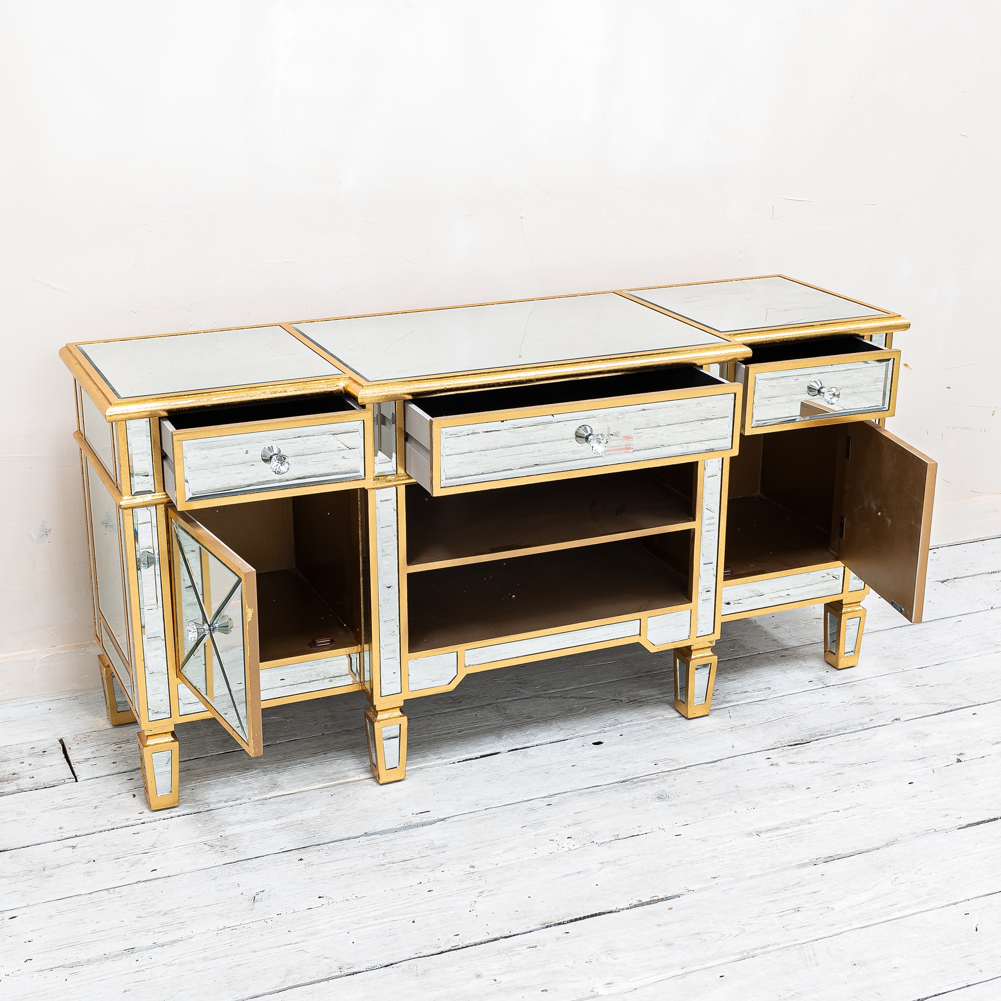 Genevieve Gold Mirrored Media Unit