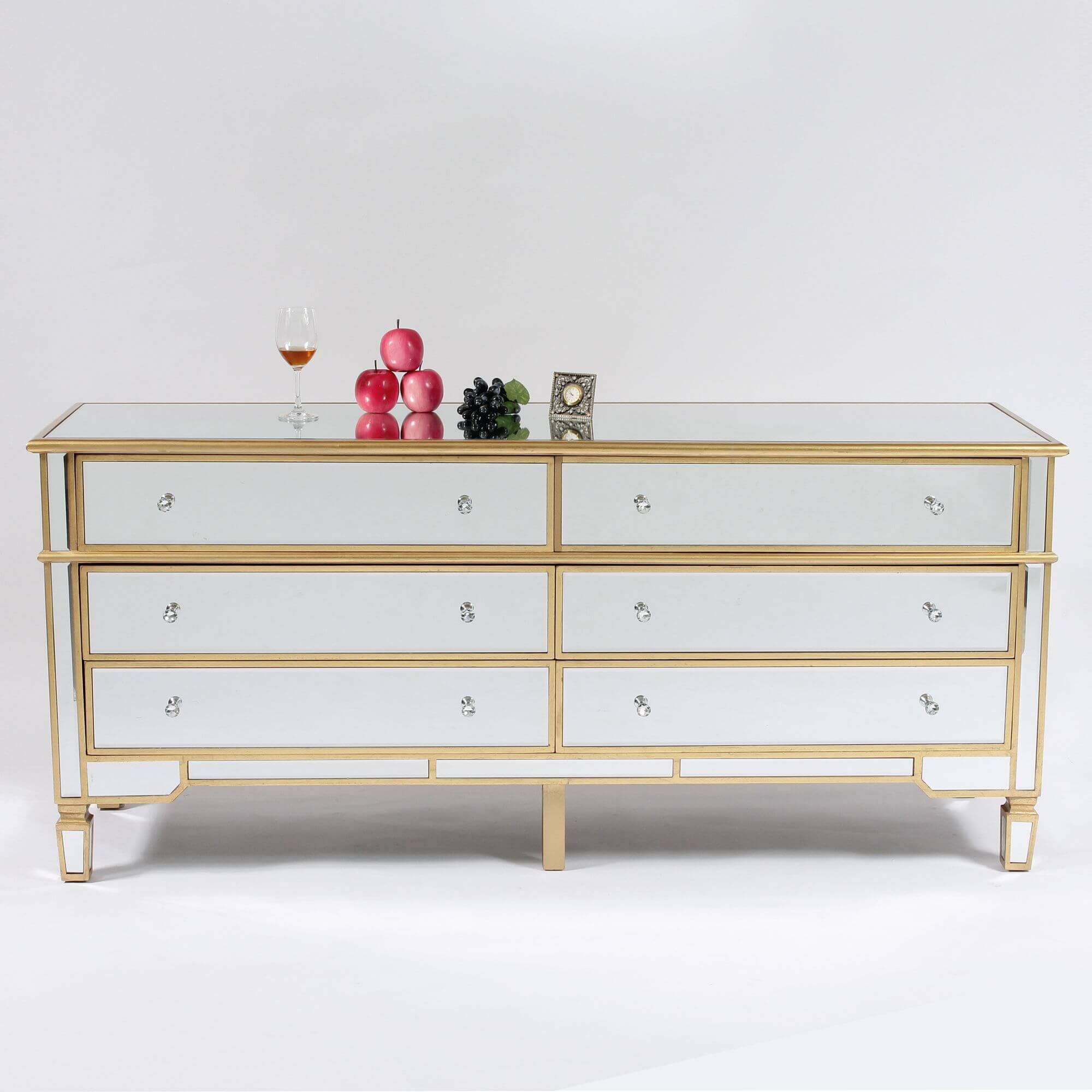 Genevieve Gold Six Drawer Mirrored Chest of Drawers