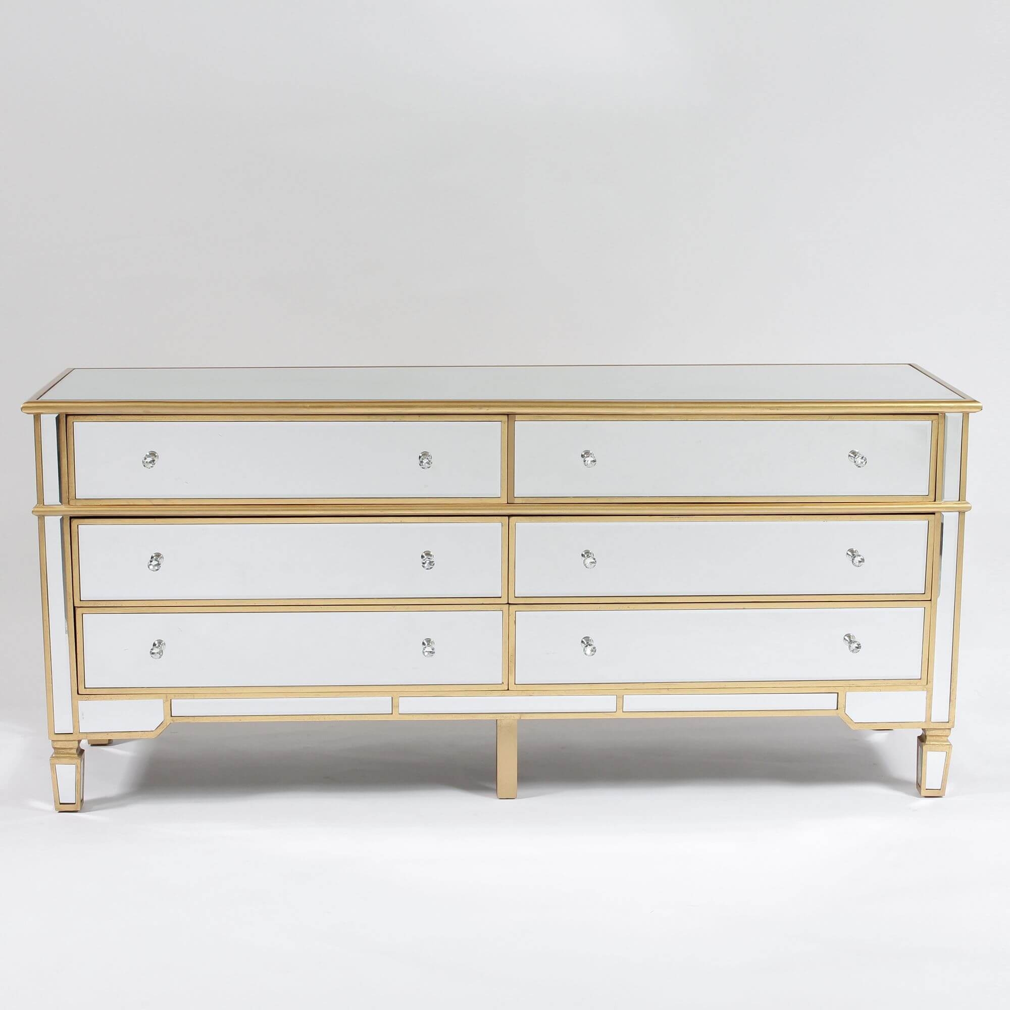 Genevieve Gold Six Drawer Mirrored Chest of Drawers