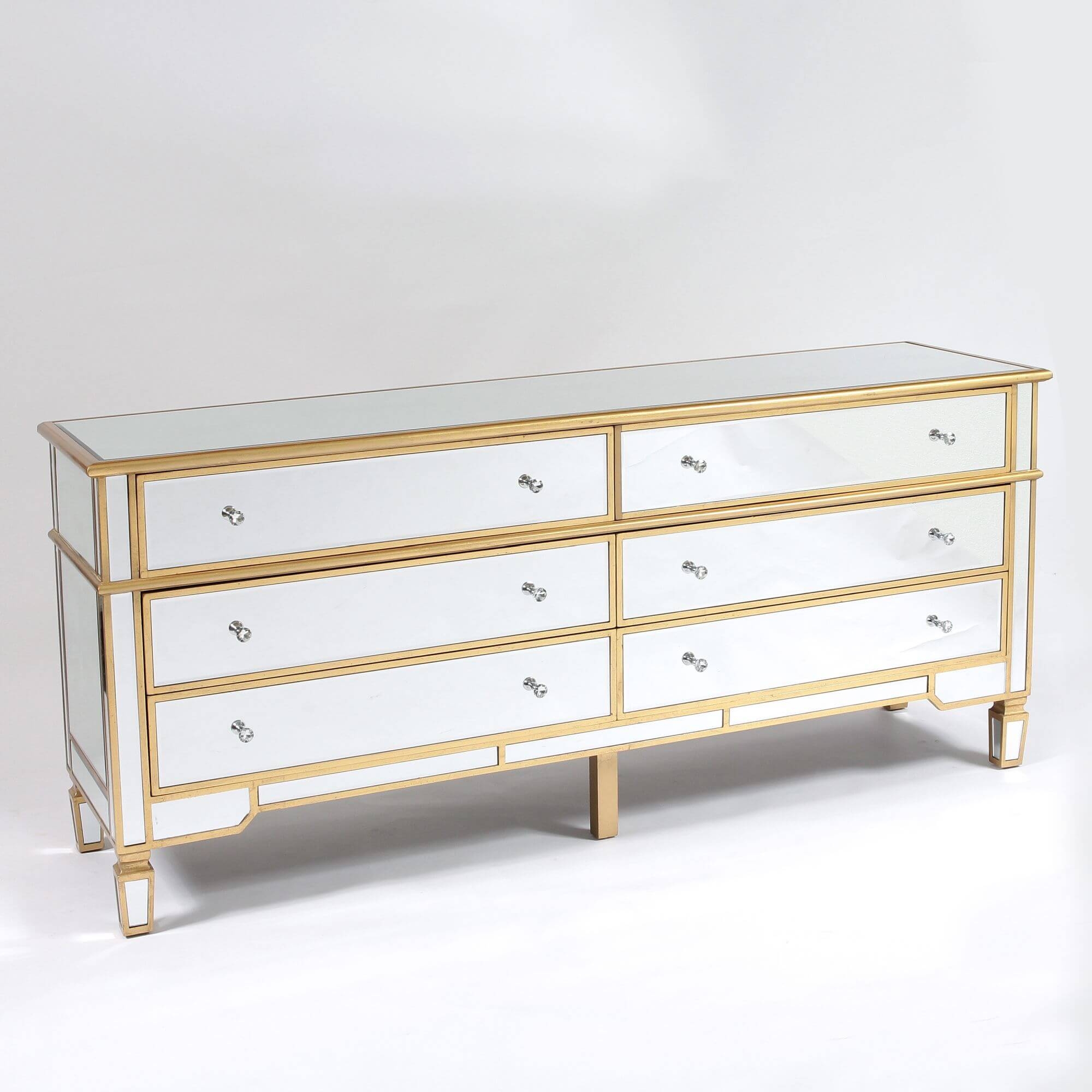 Genevieve Gold Six Drawer Mirrored Chest of Drawers