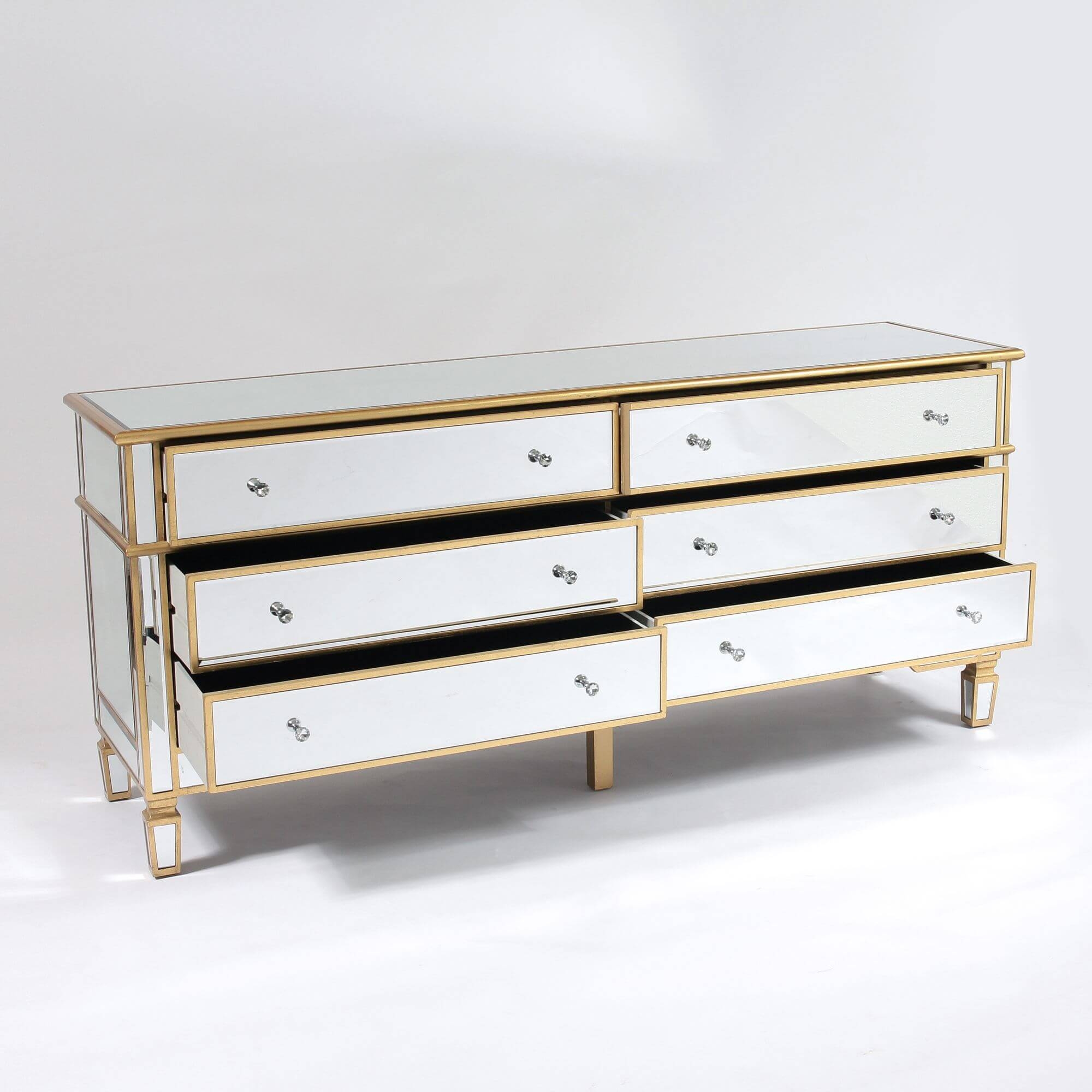 Genevieve Gold Six Drawer Mirrored Chest of Drawers