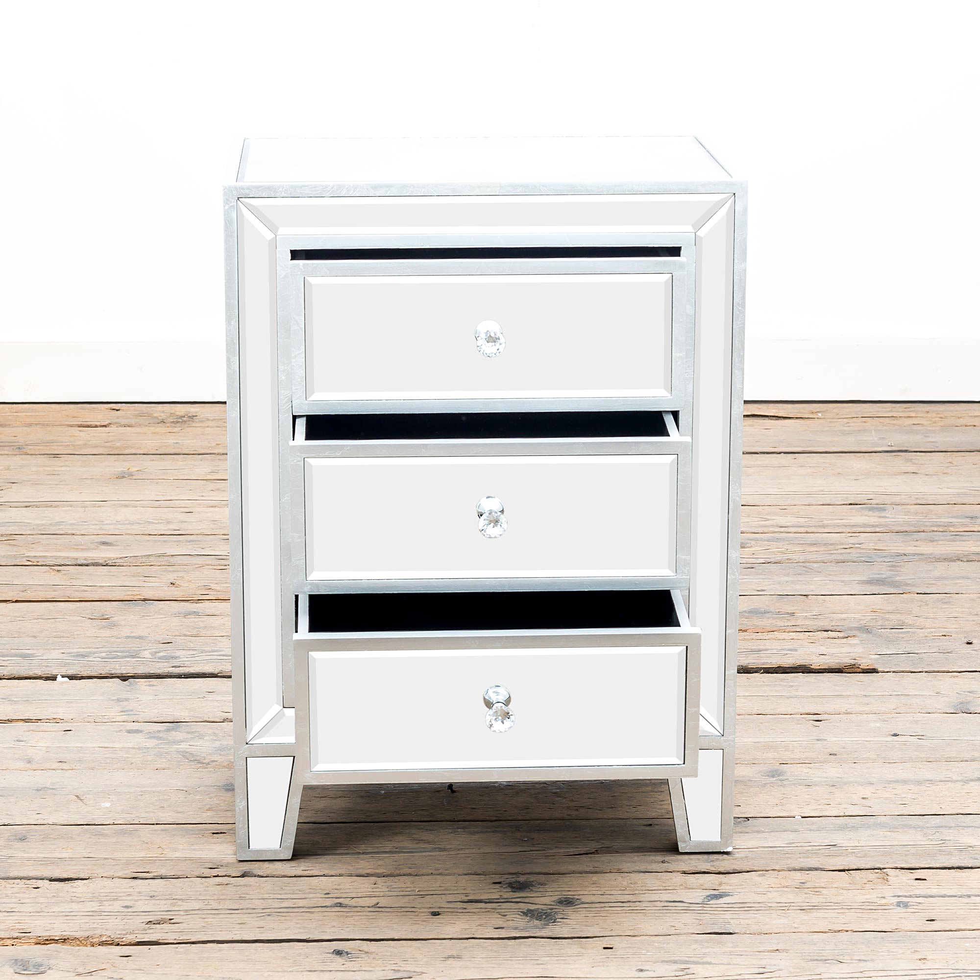 Argenti Mirrored Bedside Table - Silver Leaf