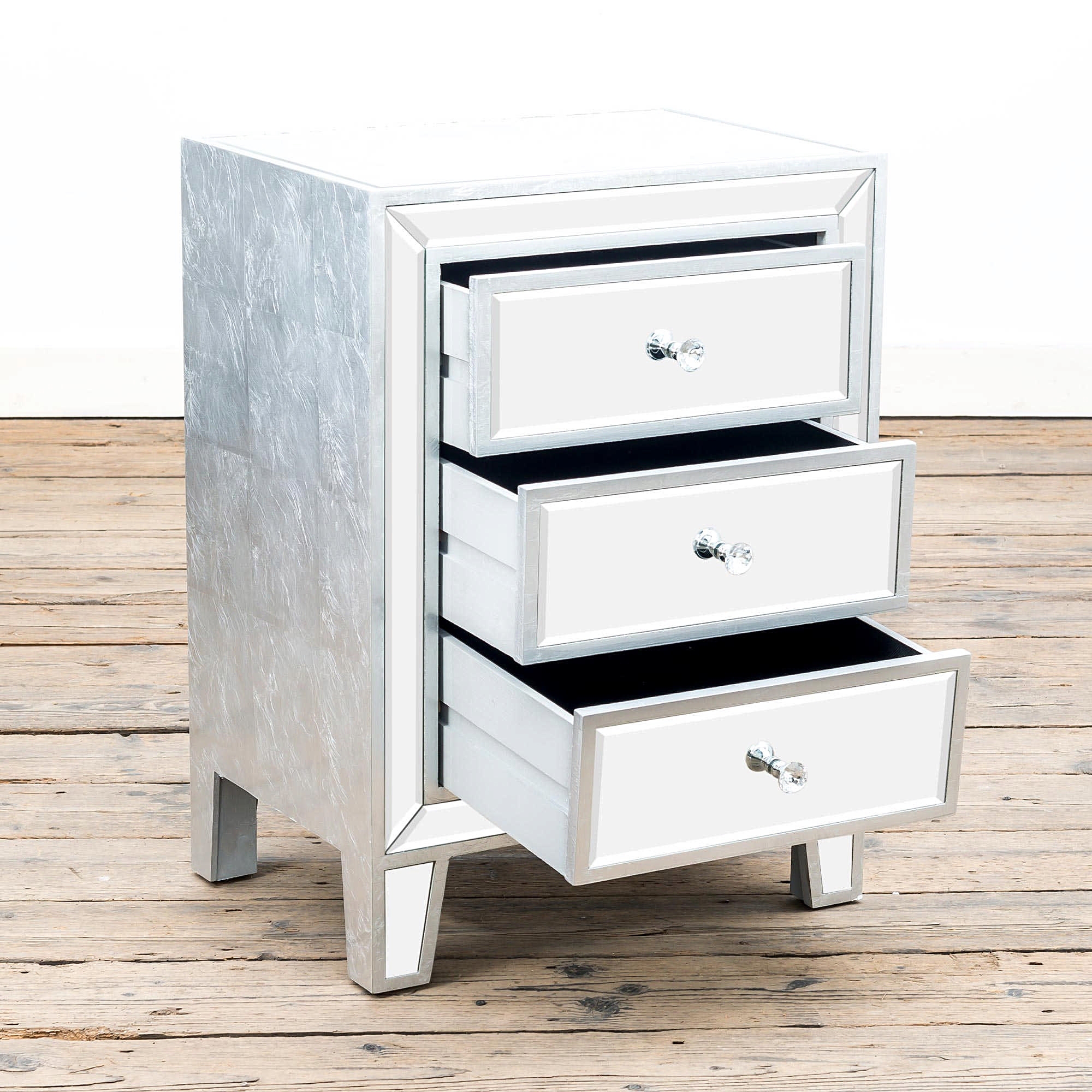Argenti Mirrored Bedside Table - Silver Leaf