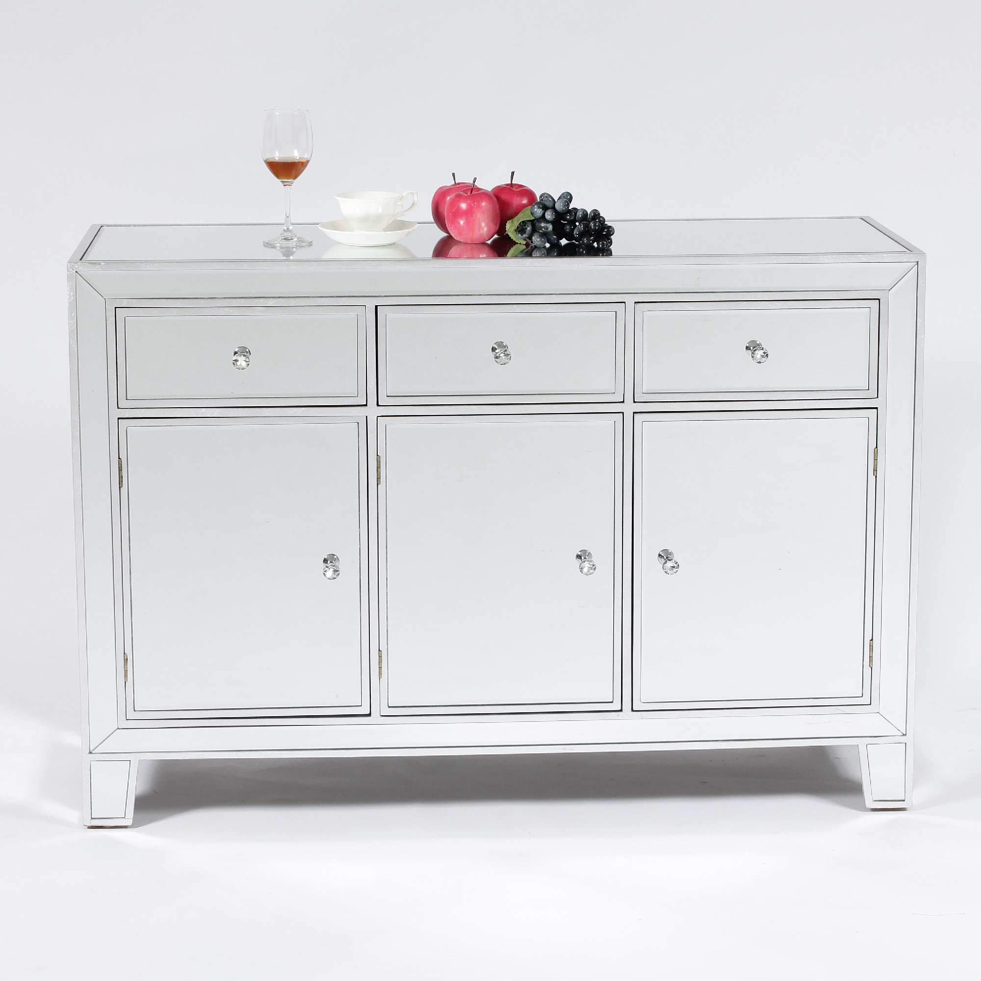 Argenti Mirrored Sideboard Cabinet - Silver Leaf