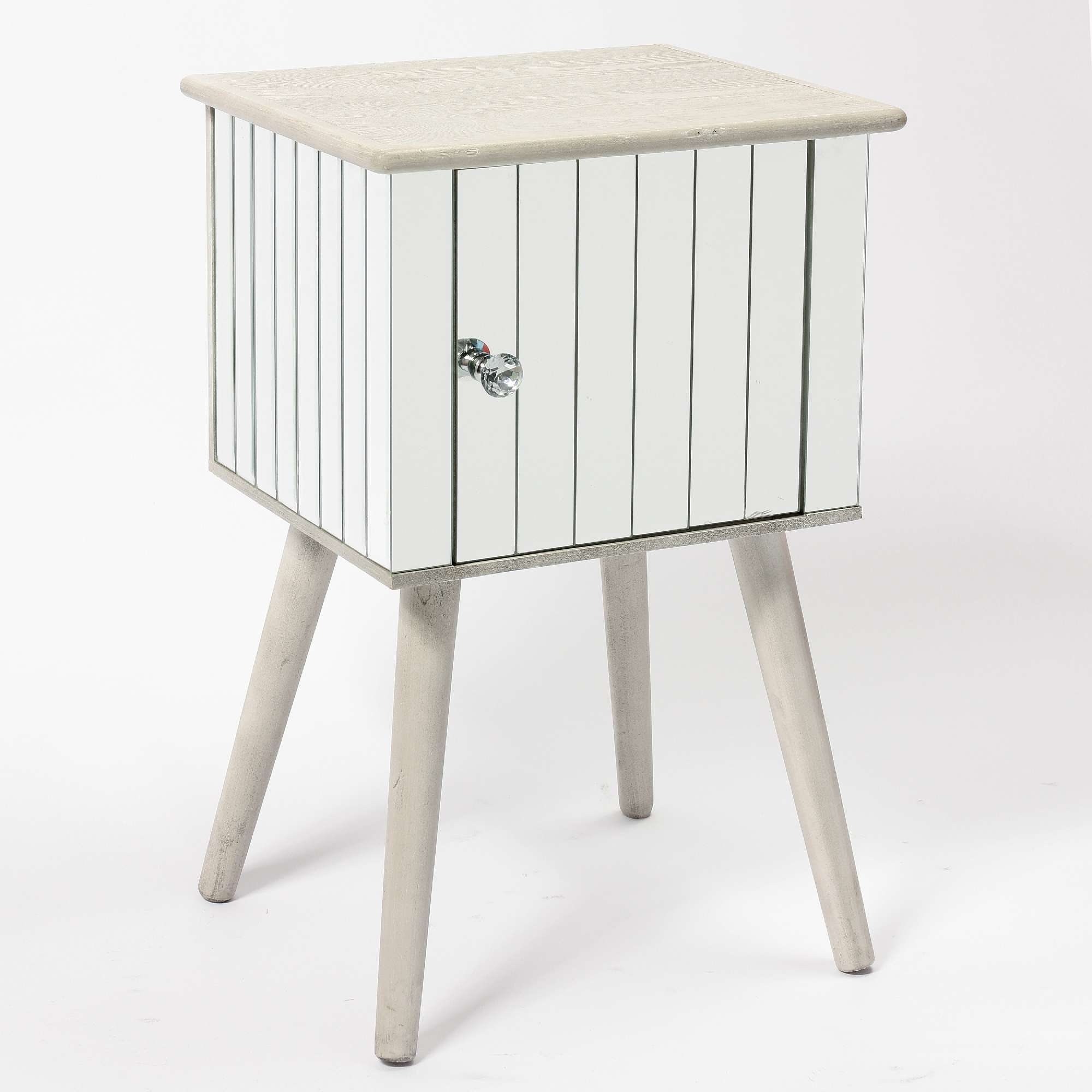 Wooden Square Mirrored Bedside Table and Cupboard 