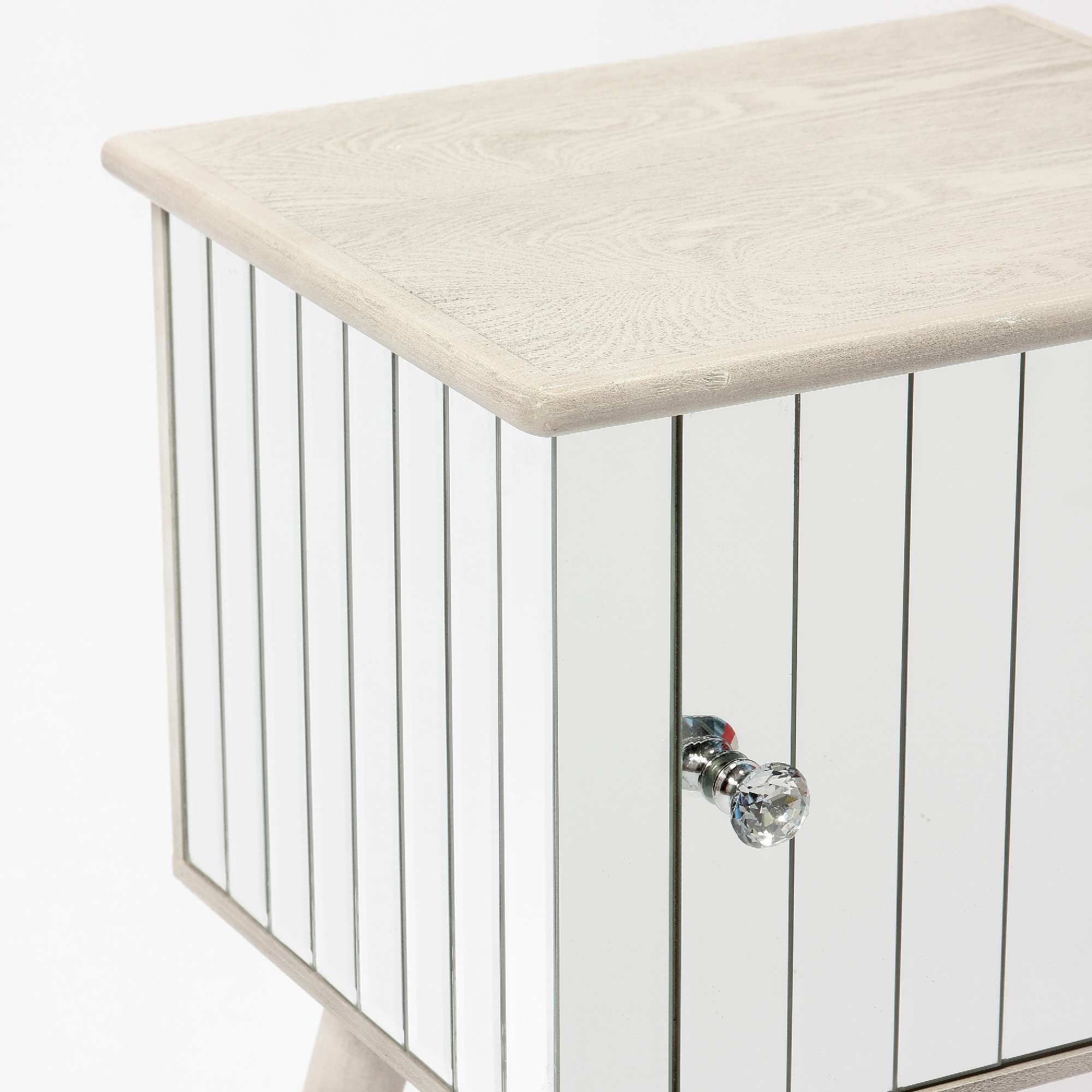 Wooden Square Mirrored Bedside Table and Cupboard 
