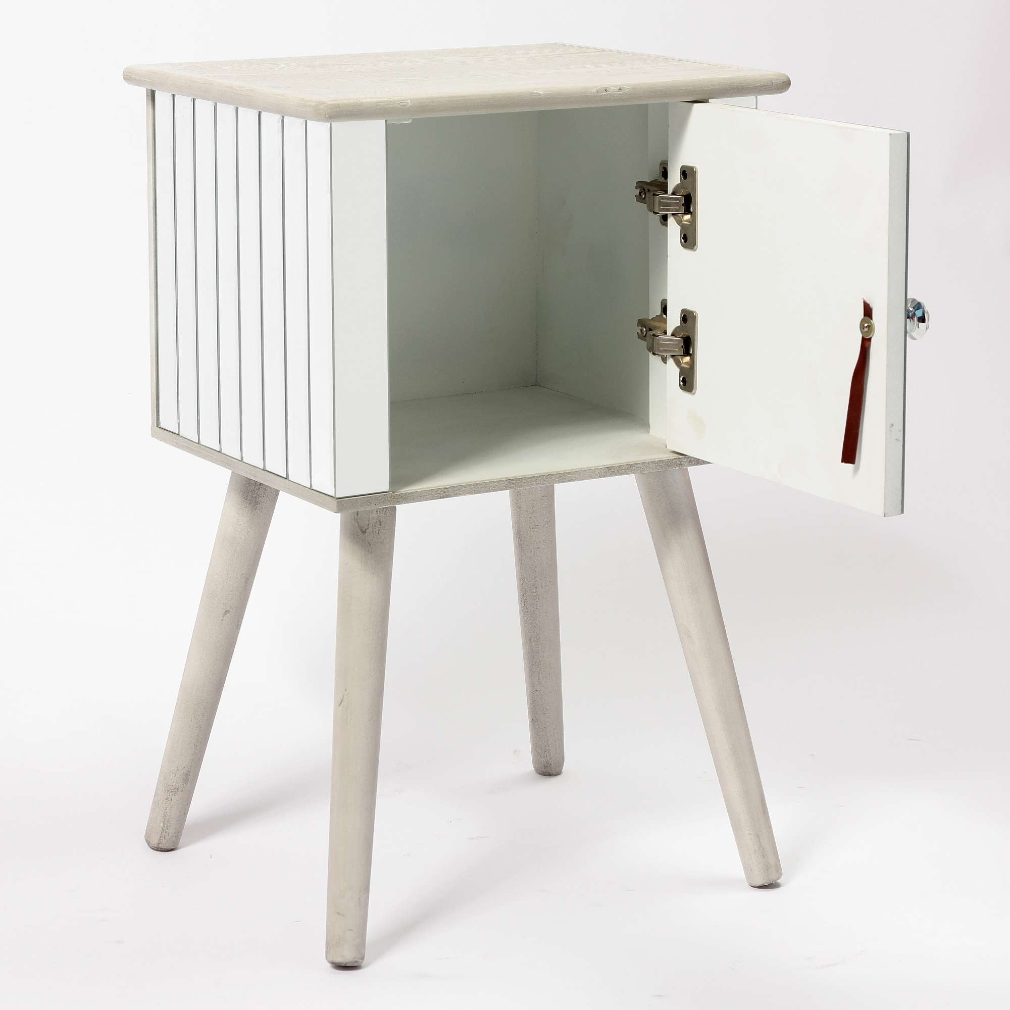 Wooden Square Mirrored Bedside Table and Cupboard 