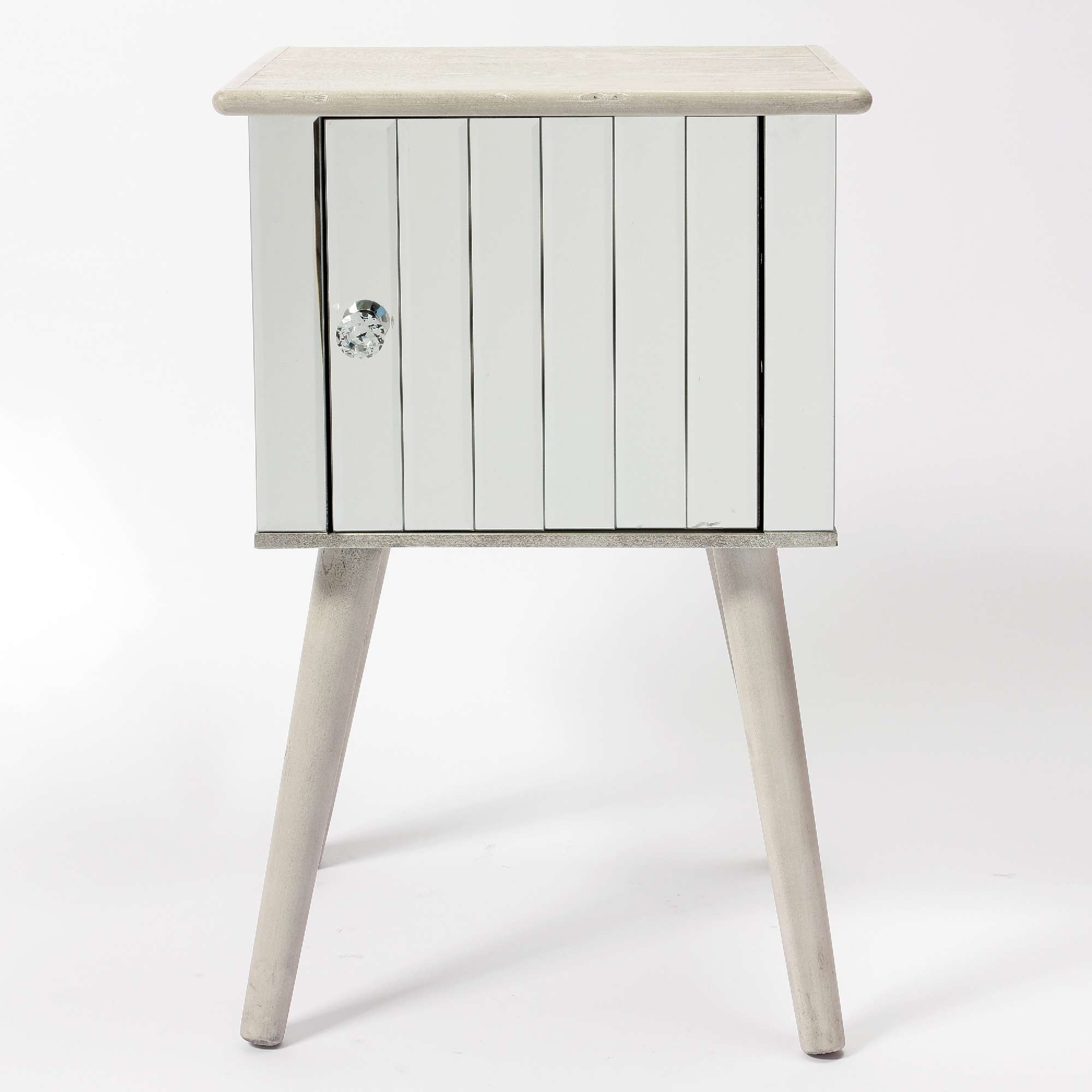 Wooden Square Mirrored Bedside Table and Cupboard 