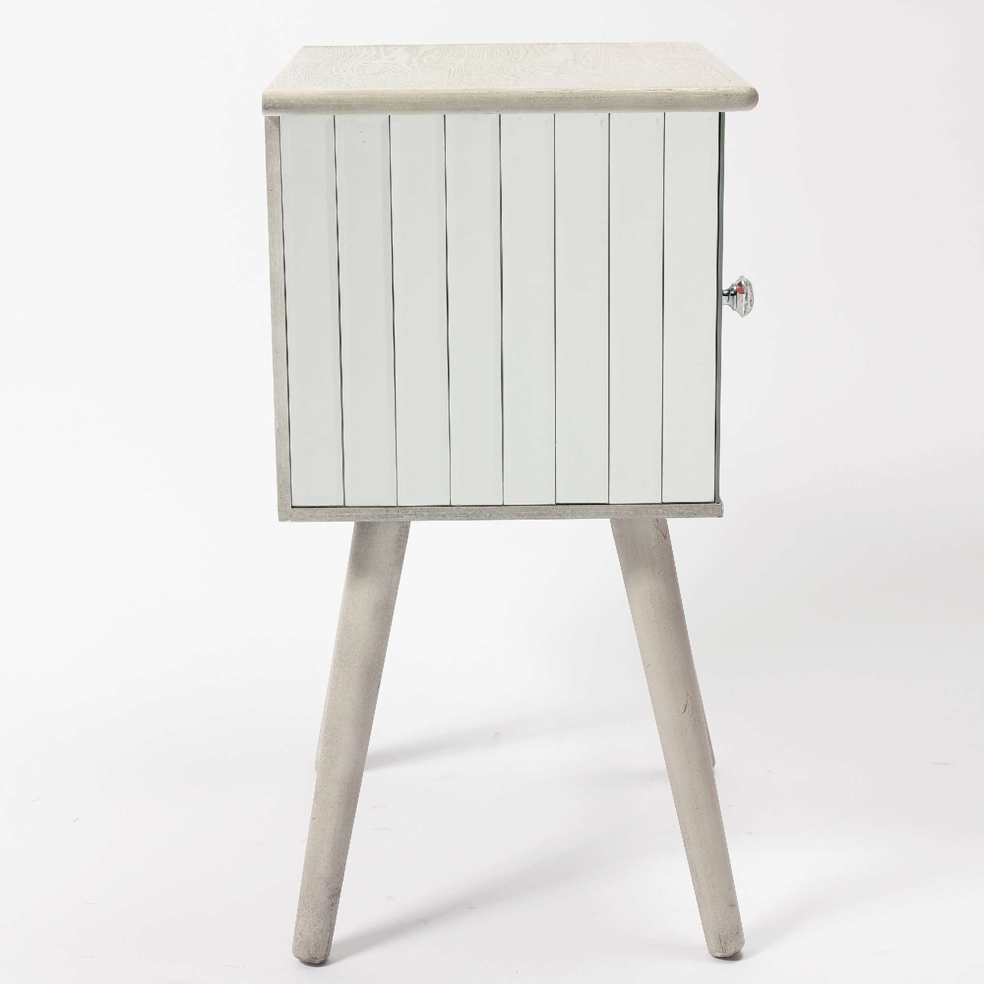 Wooden Square Mirrored Bedside Table and Cupboard 
