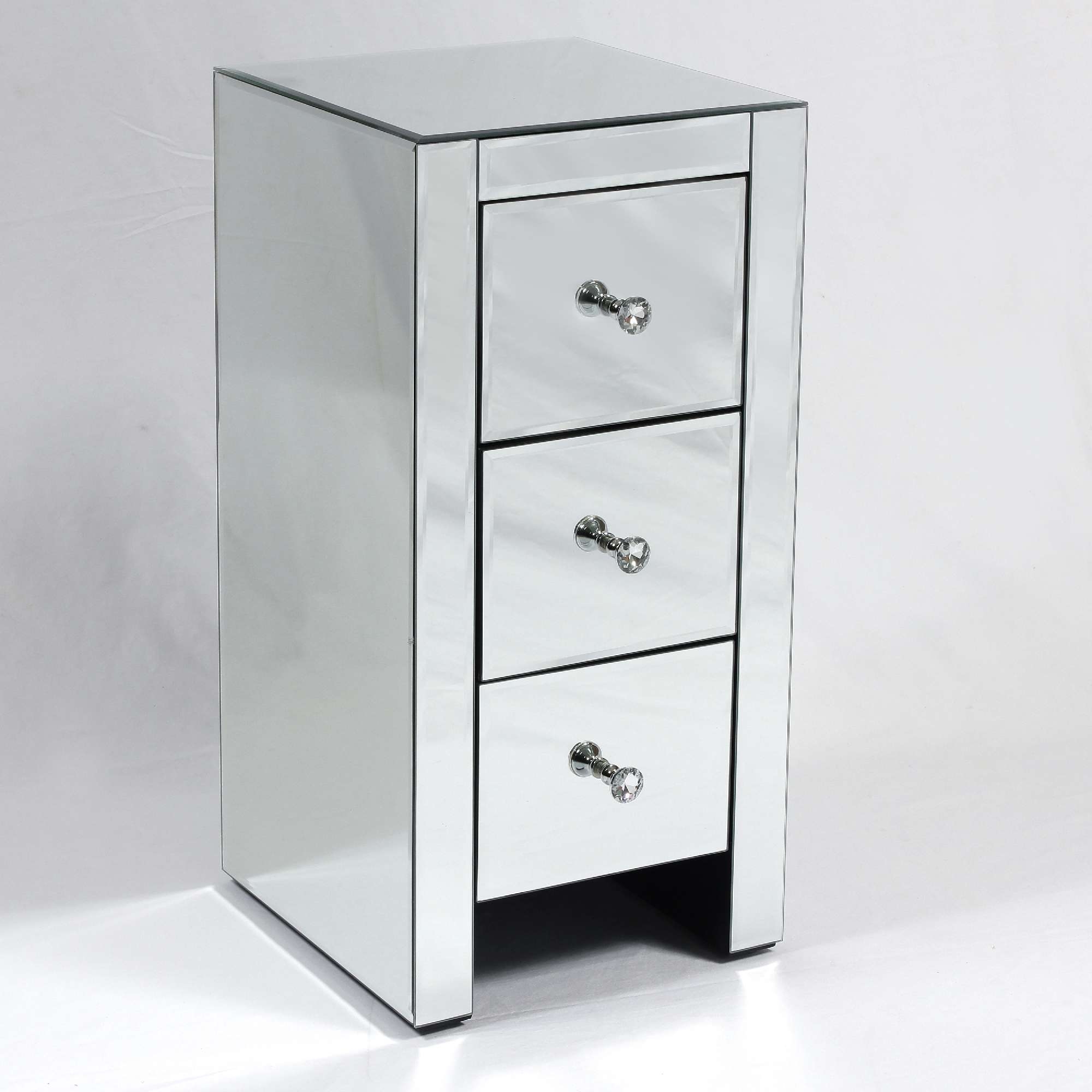 Mirrored Bedside Table With 3 Drawers