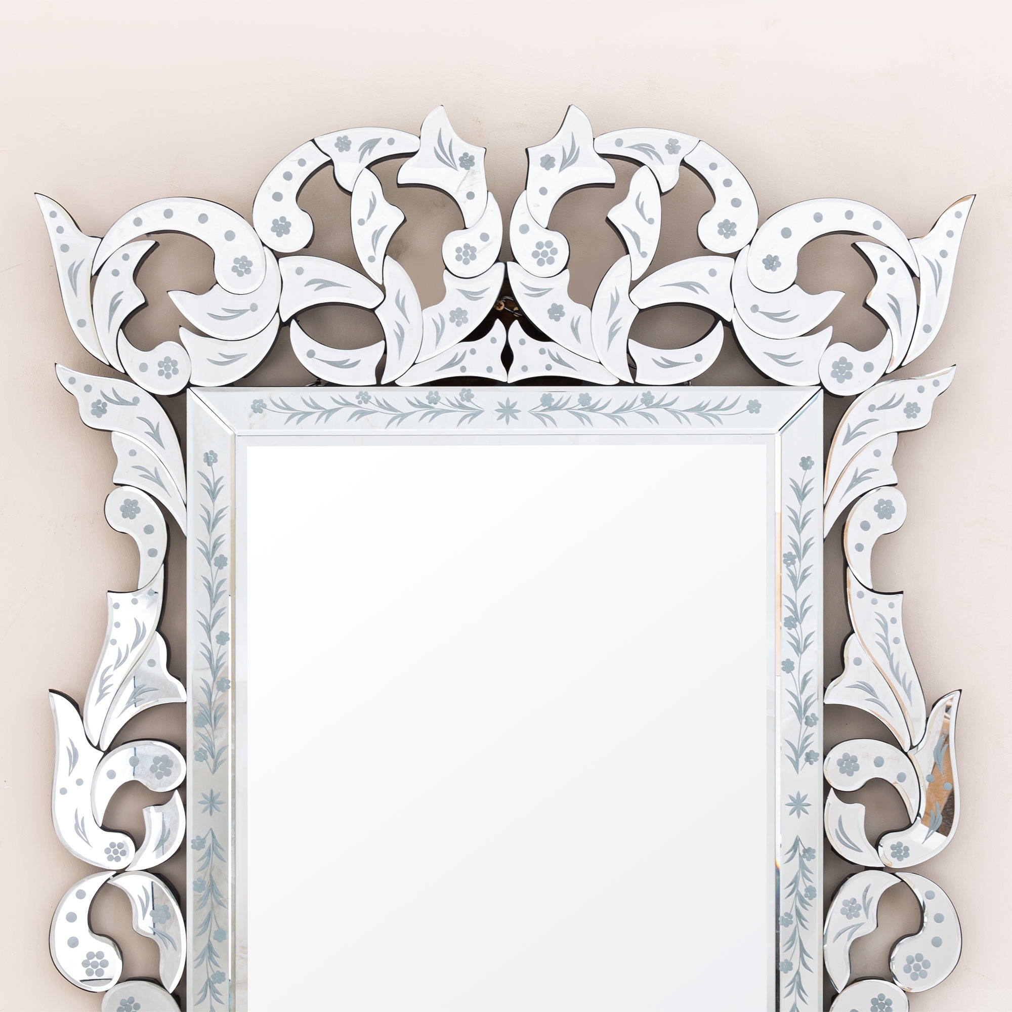 Venetian Contemporary Rectangular Mirror with Floral Patterning