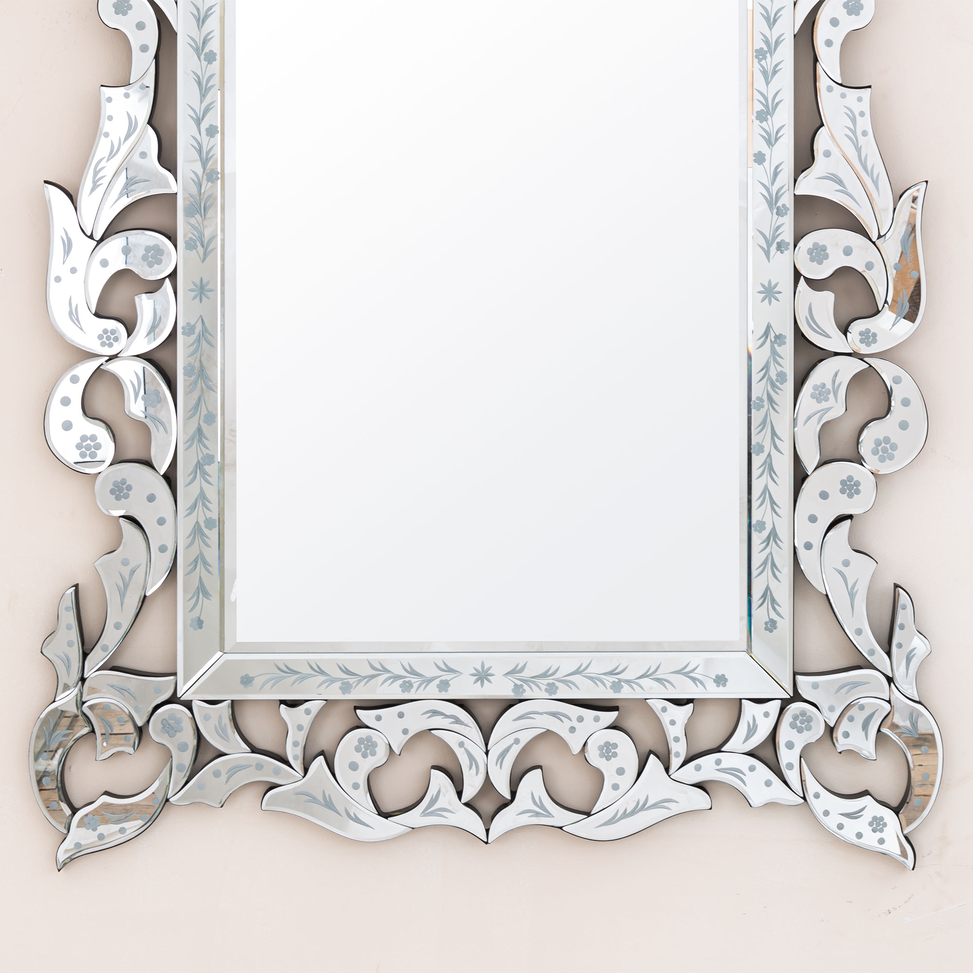 Venetian Contemporary Rectangular Mirror with Floral Patterning