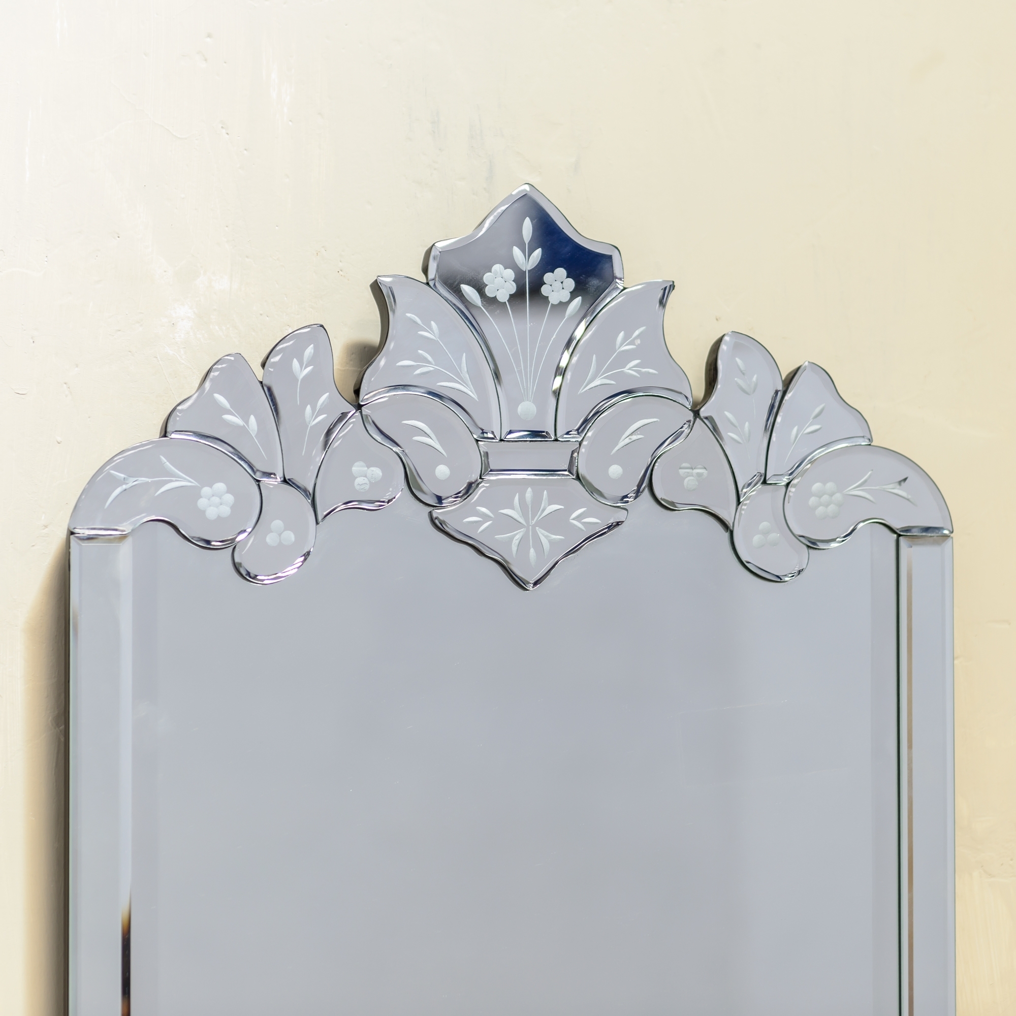 Venetian Modern Rectangular Mirror with Floral Top and Bottom