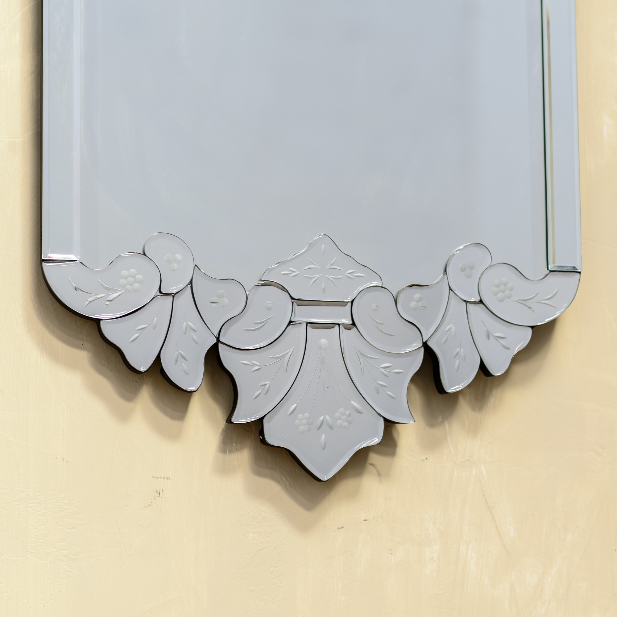 Venetian Modern Rectangular Mirror with Floral Top and Bottom