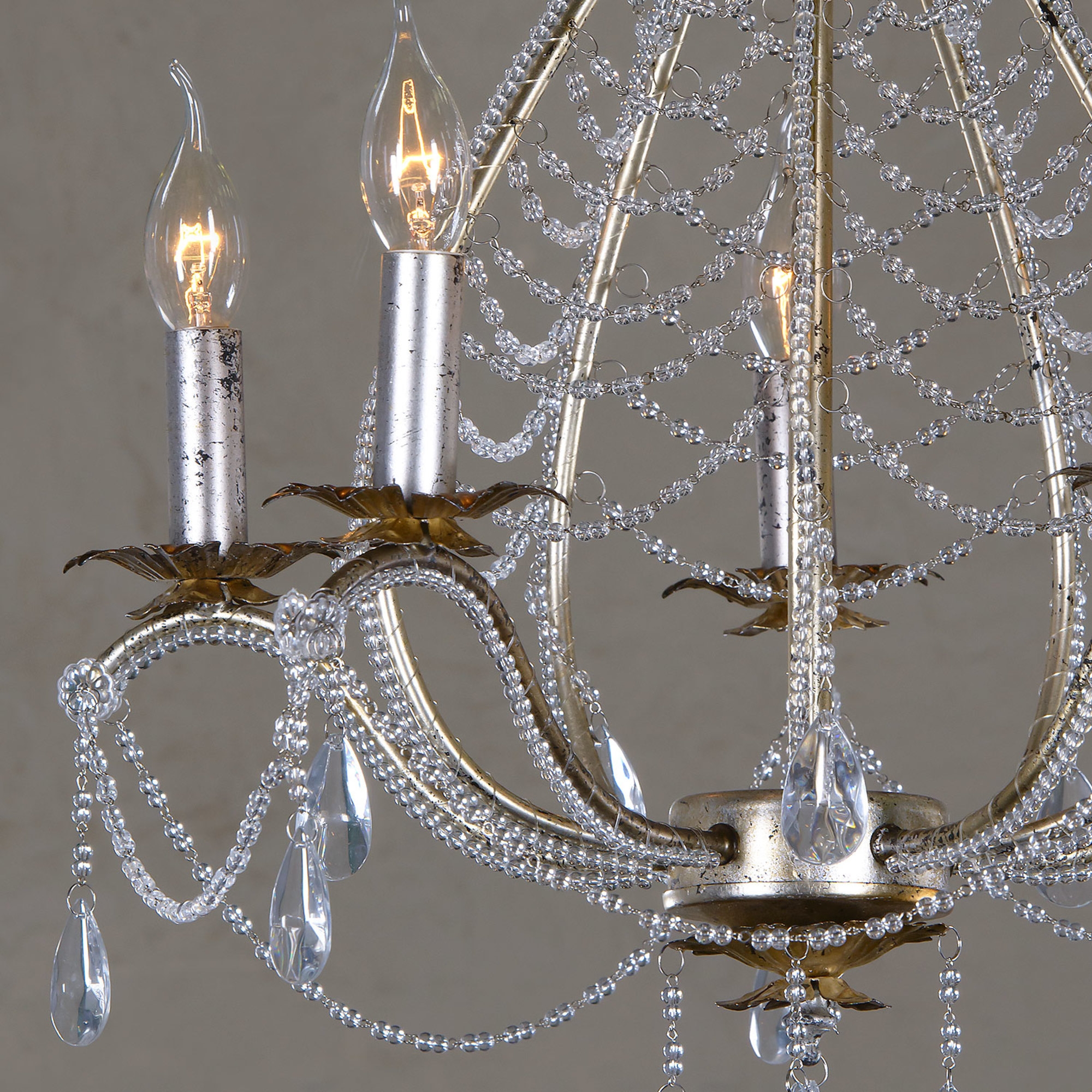 Vintage 5 Light Chandelier - Antique Silver and Clear