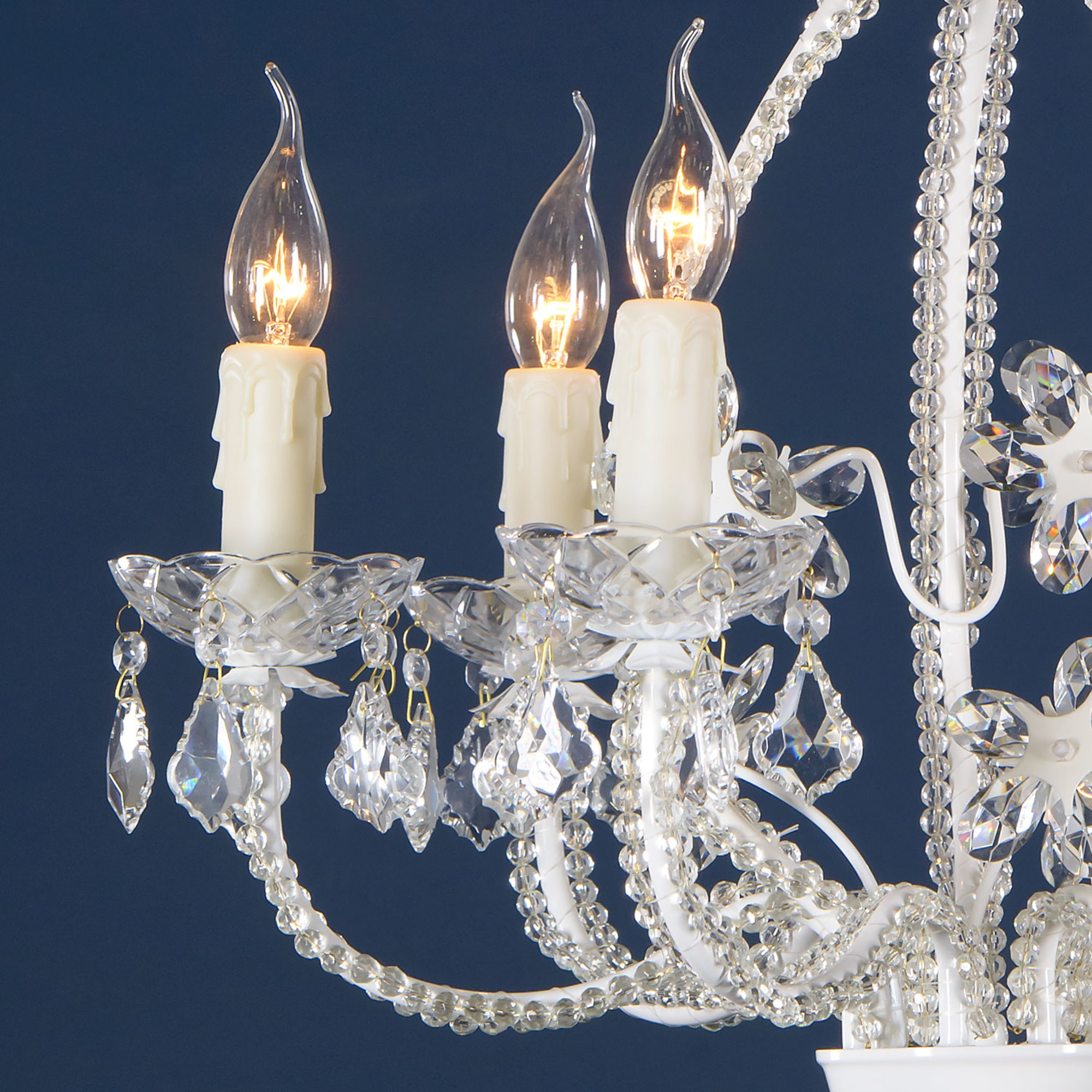 6 Light Chandelier - White Enamel and Clear
