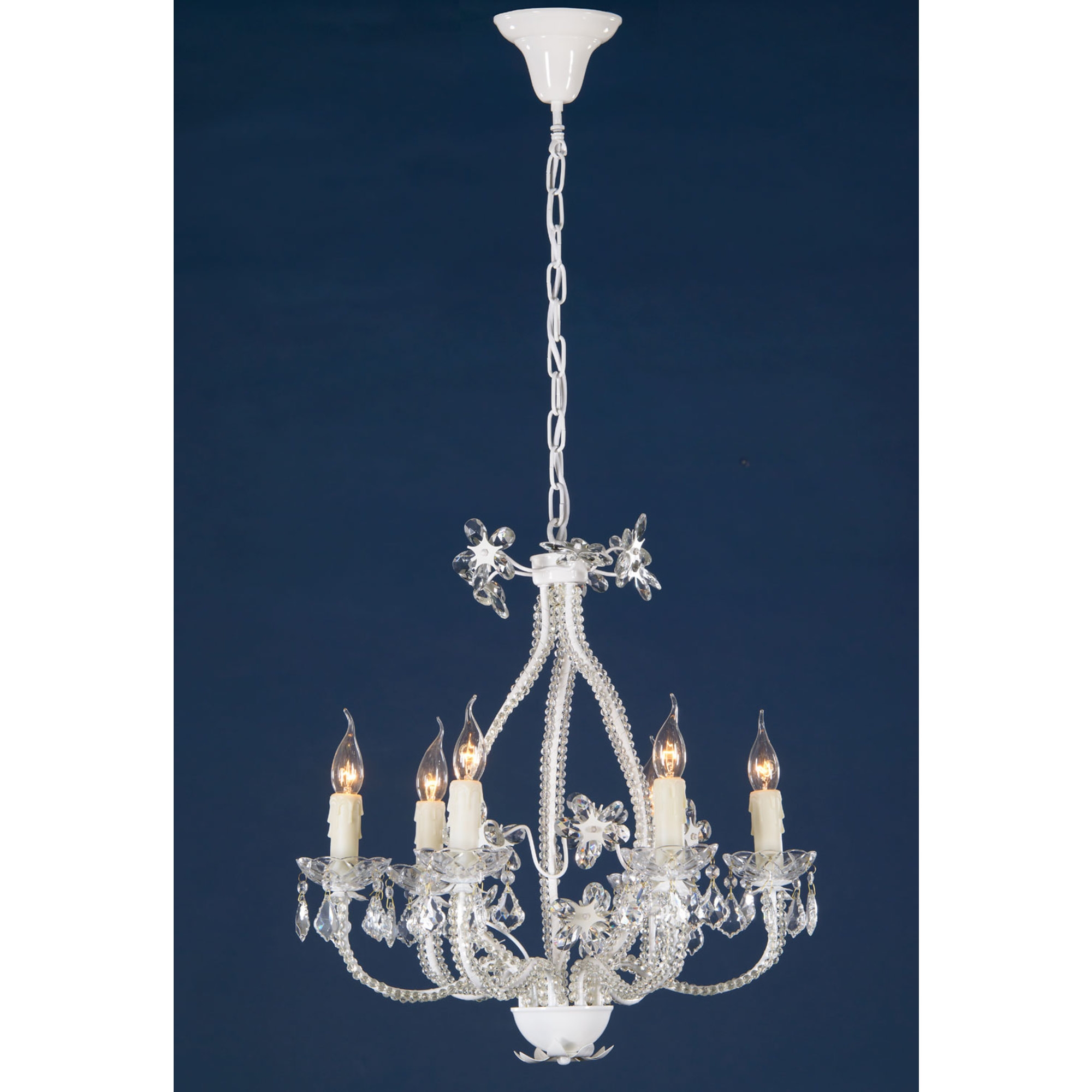 6 Light Chandelier - White Enamel and Clear