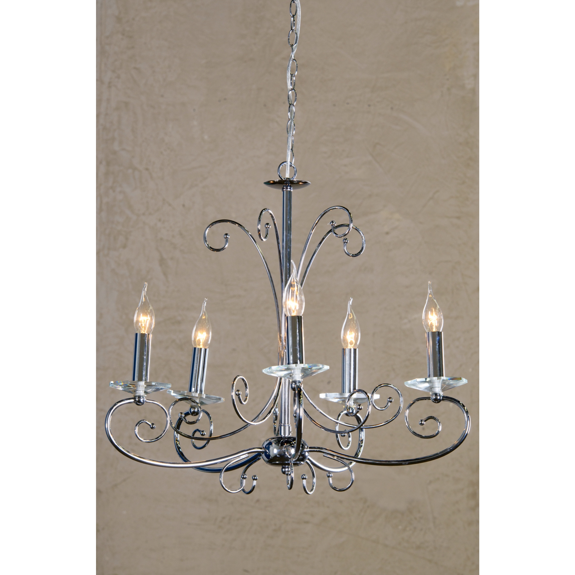 Swirl 5 Light Chandelier - Chrome, Black and Amber 