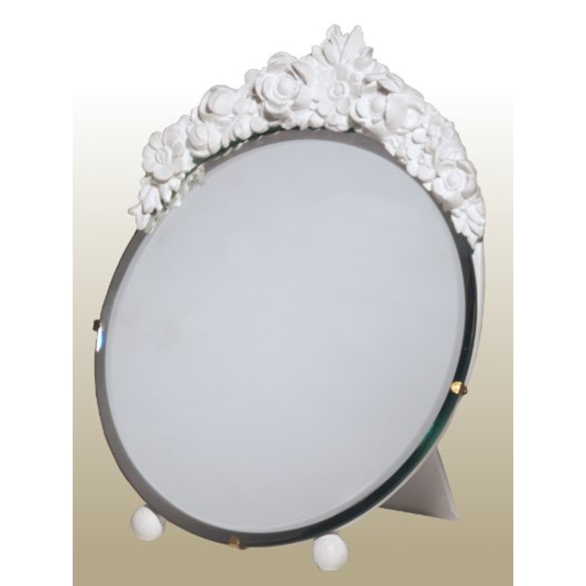 Barbola Floral White Chalk Paint Round Decorative Table or Wall Mirror