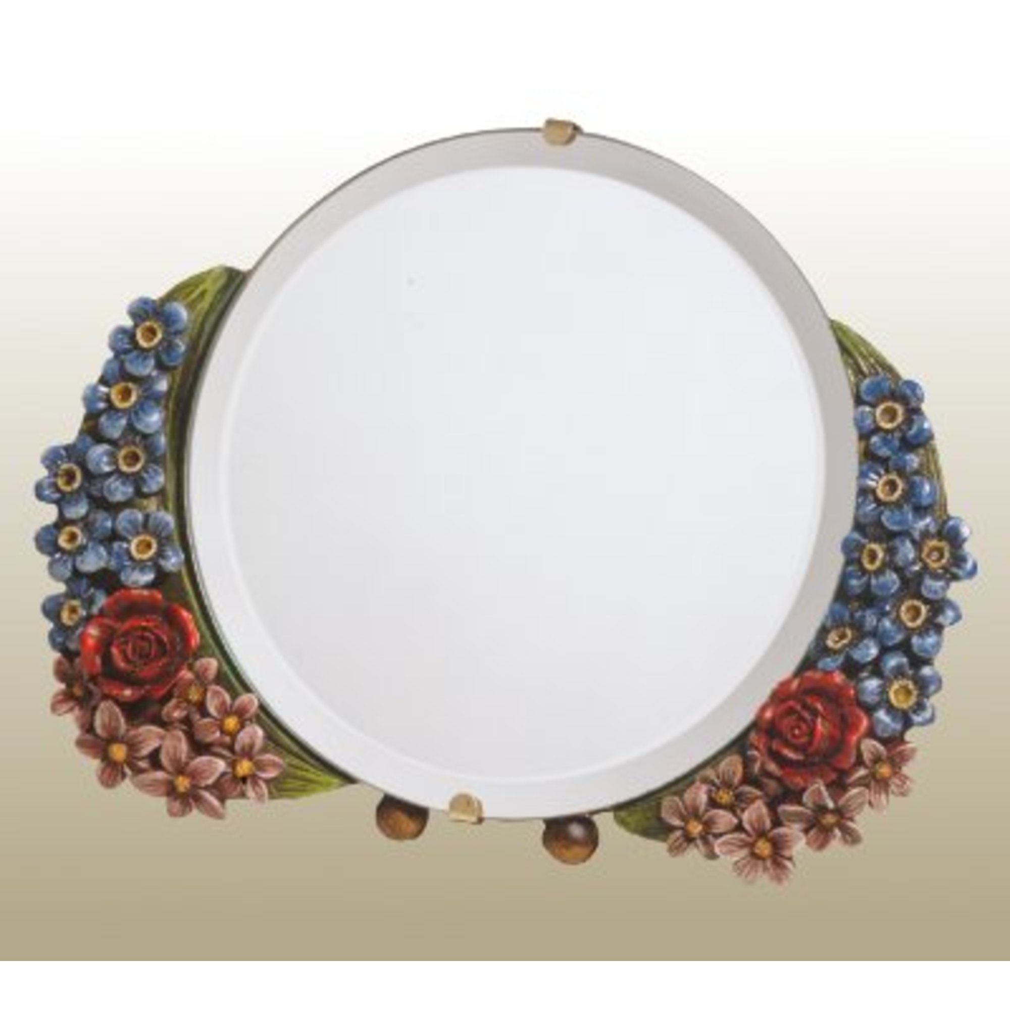 Barbola Floral Multicolour Round Decorative Table or Wall Bedroom Mirror