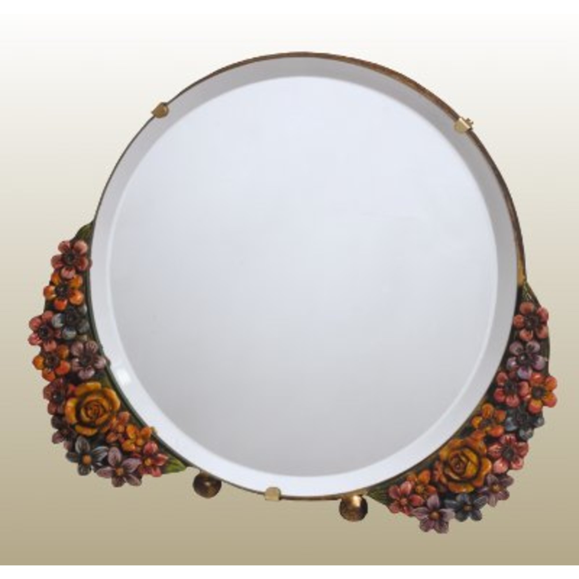 Barbola Floral Multicolour Round Decorative Table or Wall Bedroom Mirror