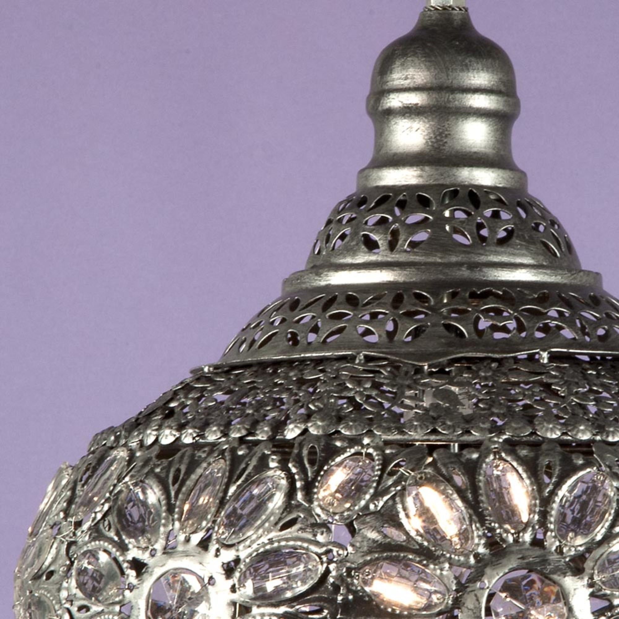 Jewelled Chandelier Light - Antique Silver