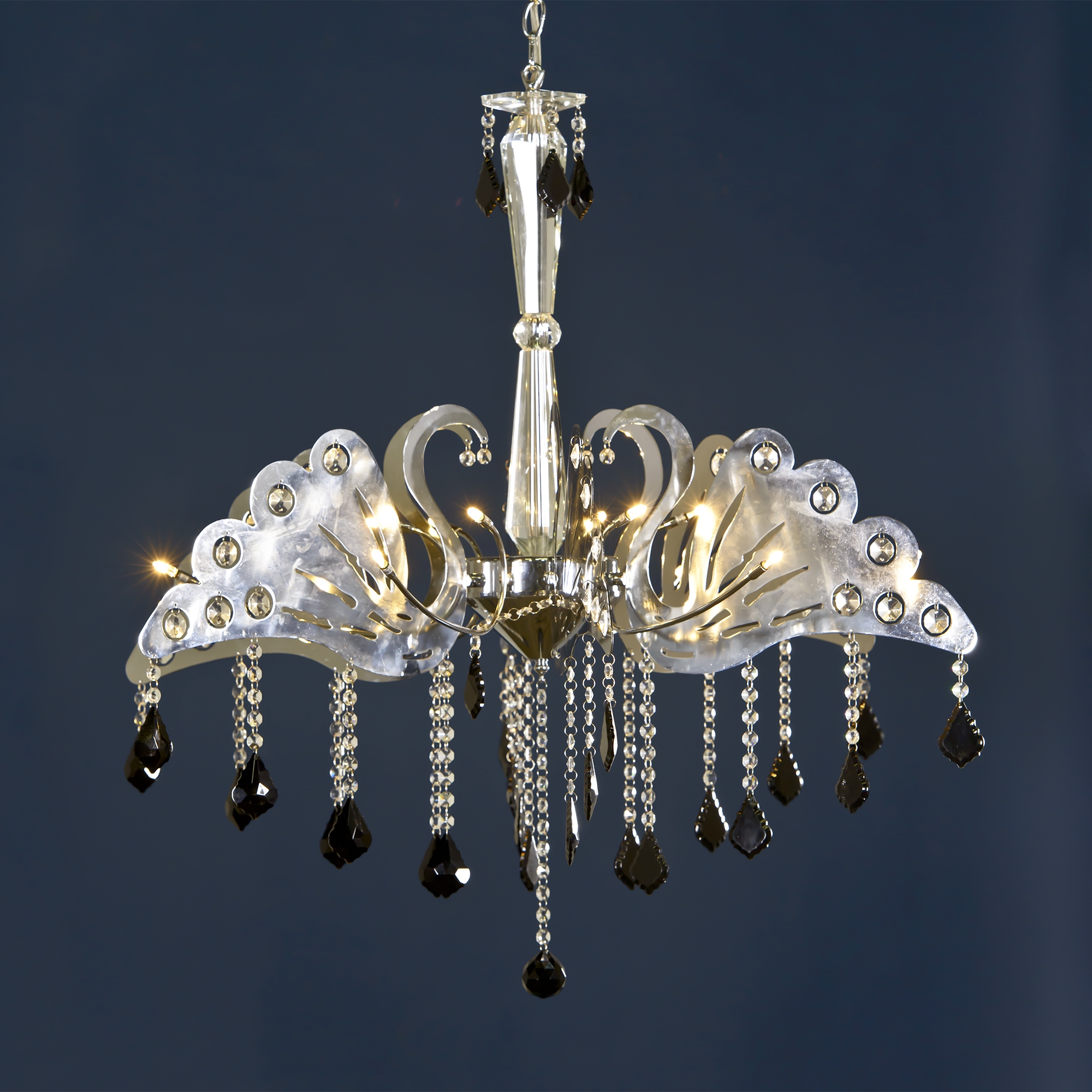 Swan Chandelier Light - Chrome, Black and Clear