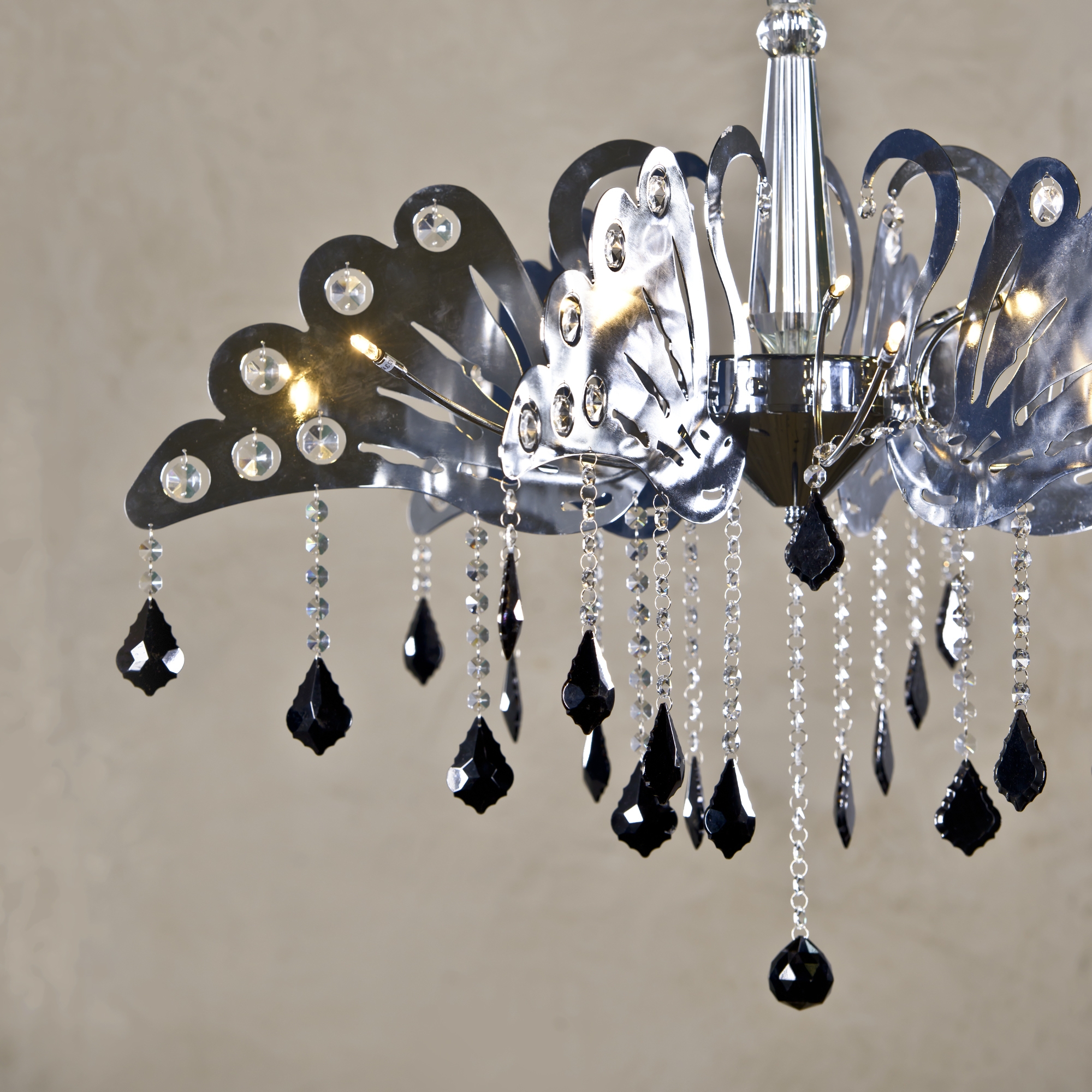 Swan Chandelier Light - Chrome, Black and Clear