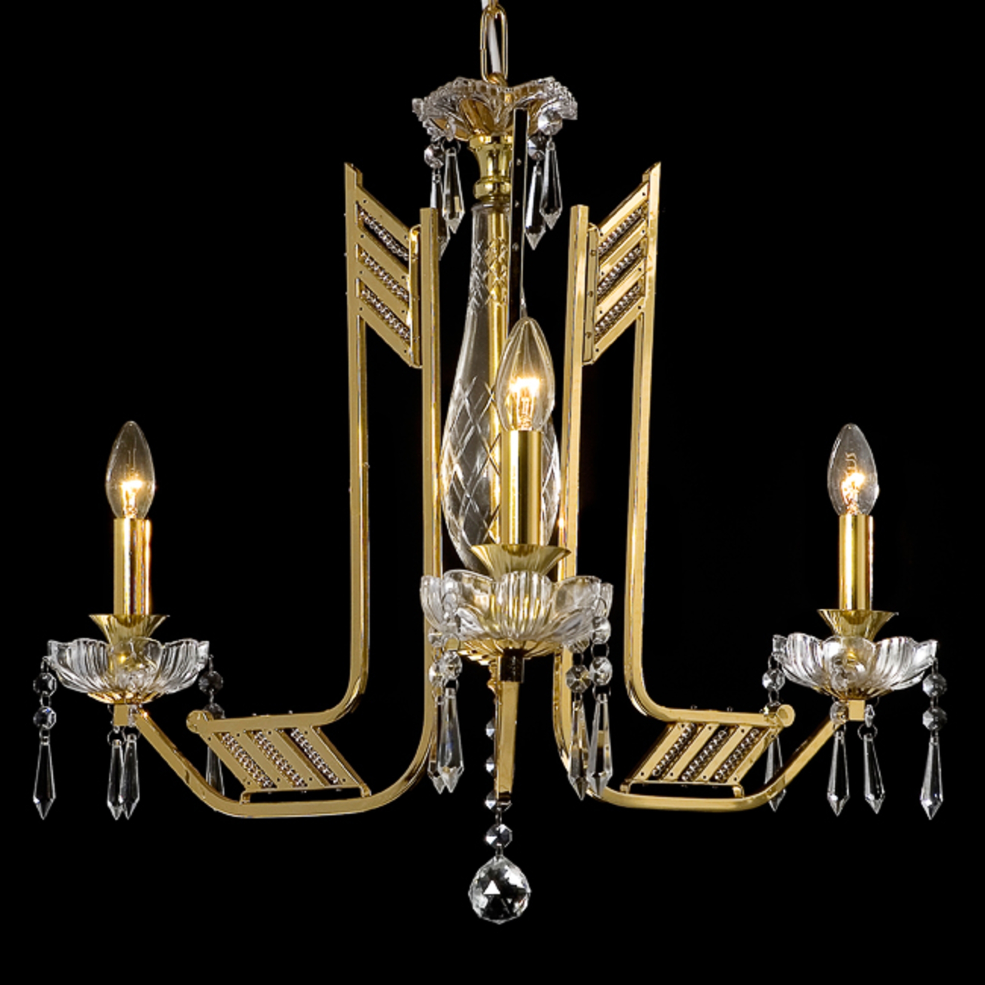 Crystal 3 Light Chandelier - Gold and Clear