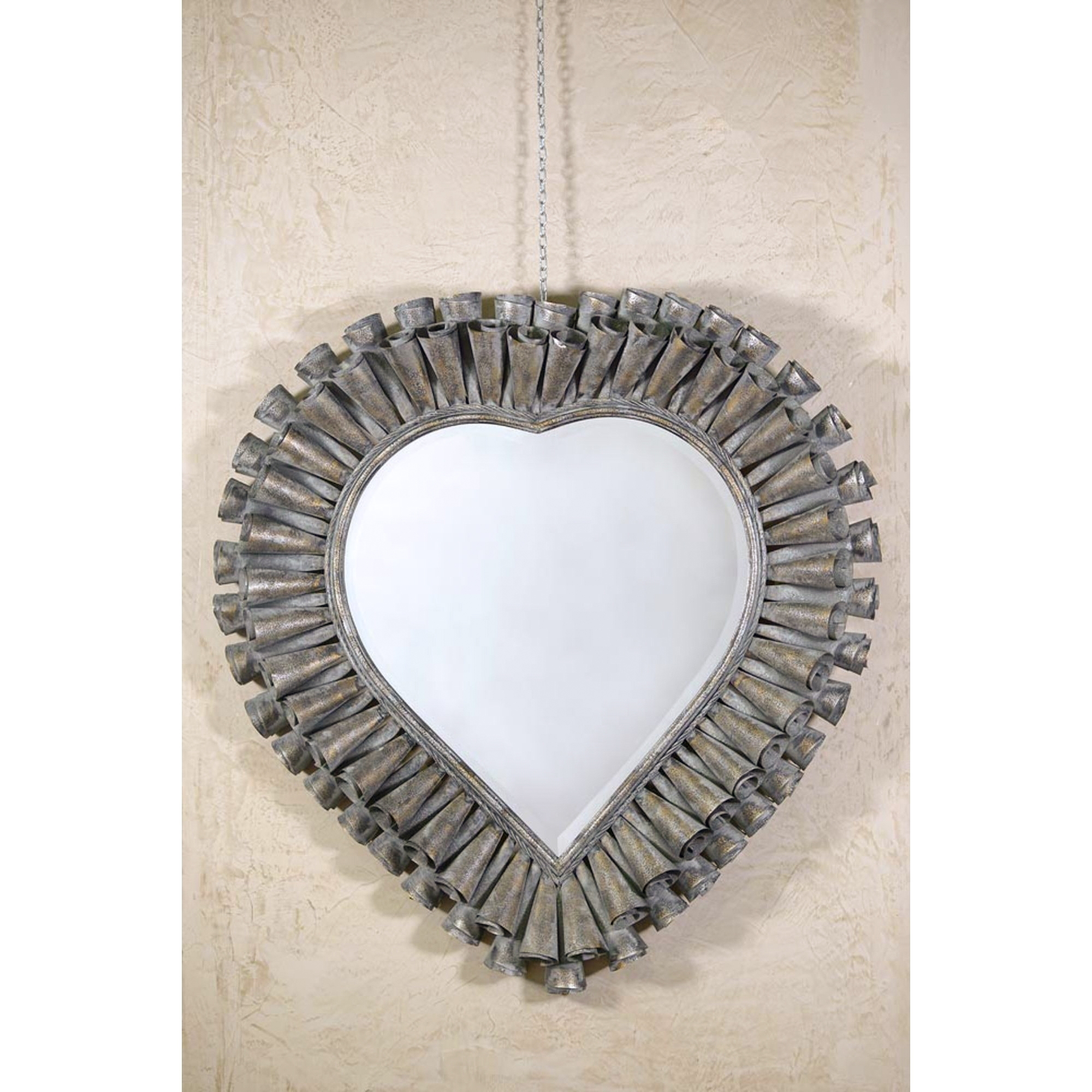 Fluted Heart Metal Mirror - Silver