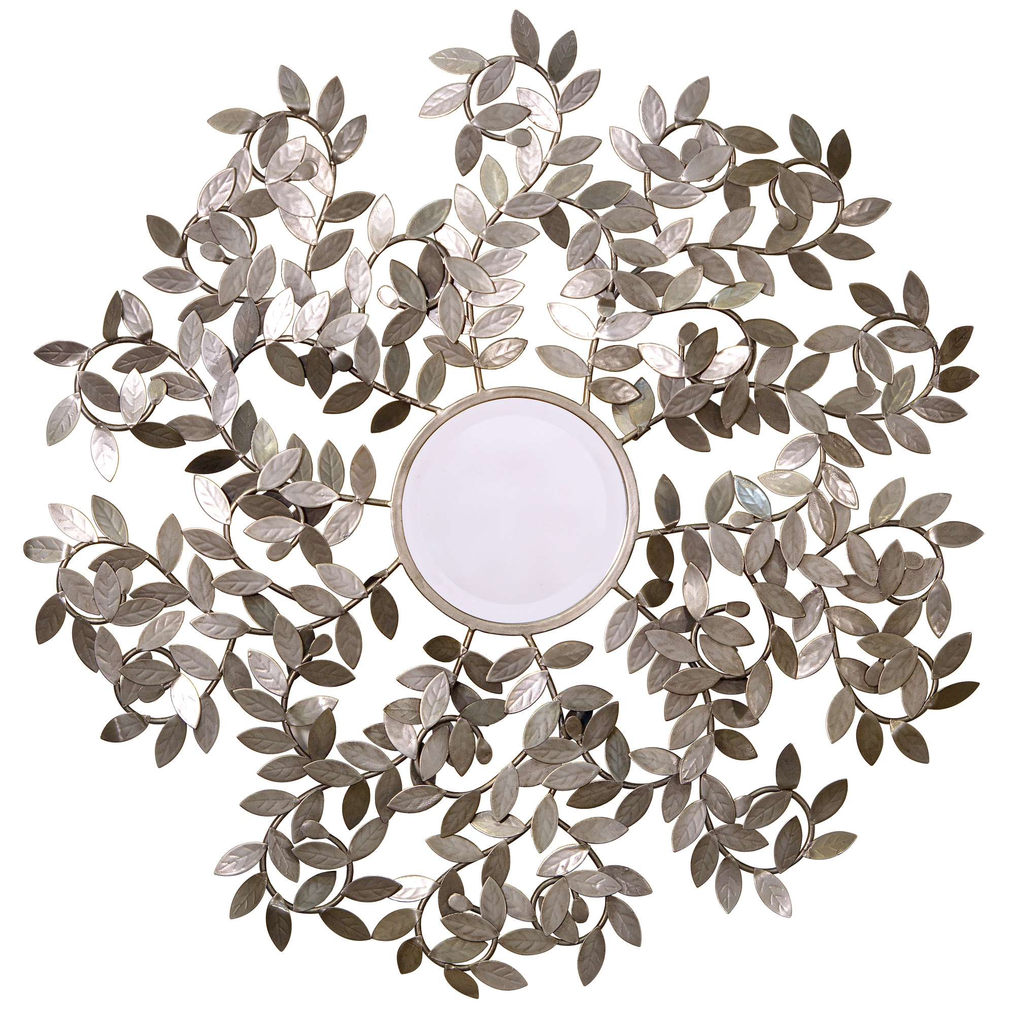 Rose Leaf Silver Round Metal Framed Decorative Wall Bedroom Hall Mirror