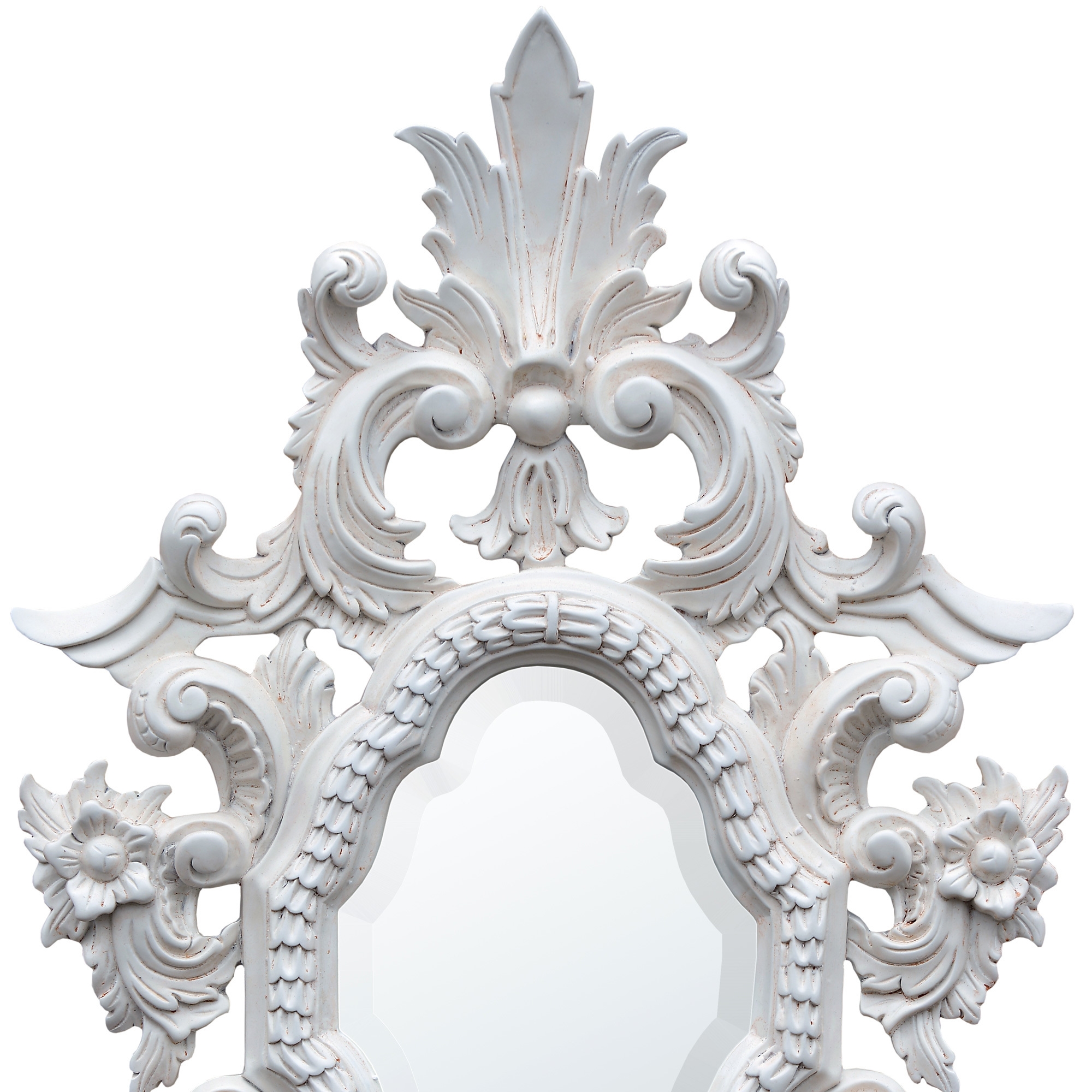 French Rococo Hand Carved Wooden Antique White Decorative Wall Mirror