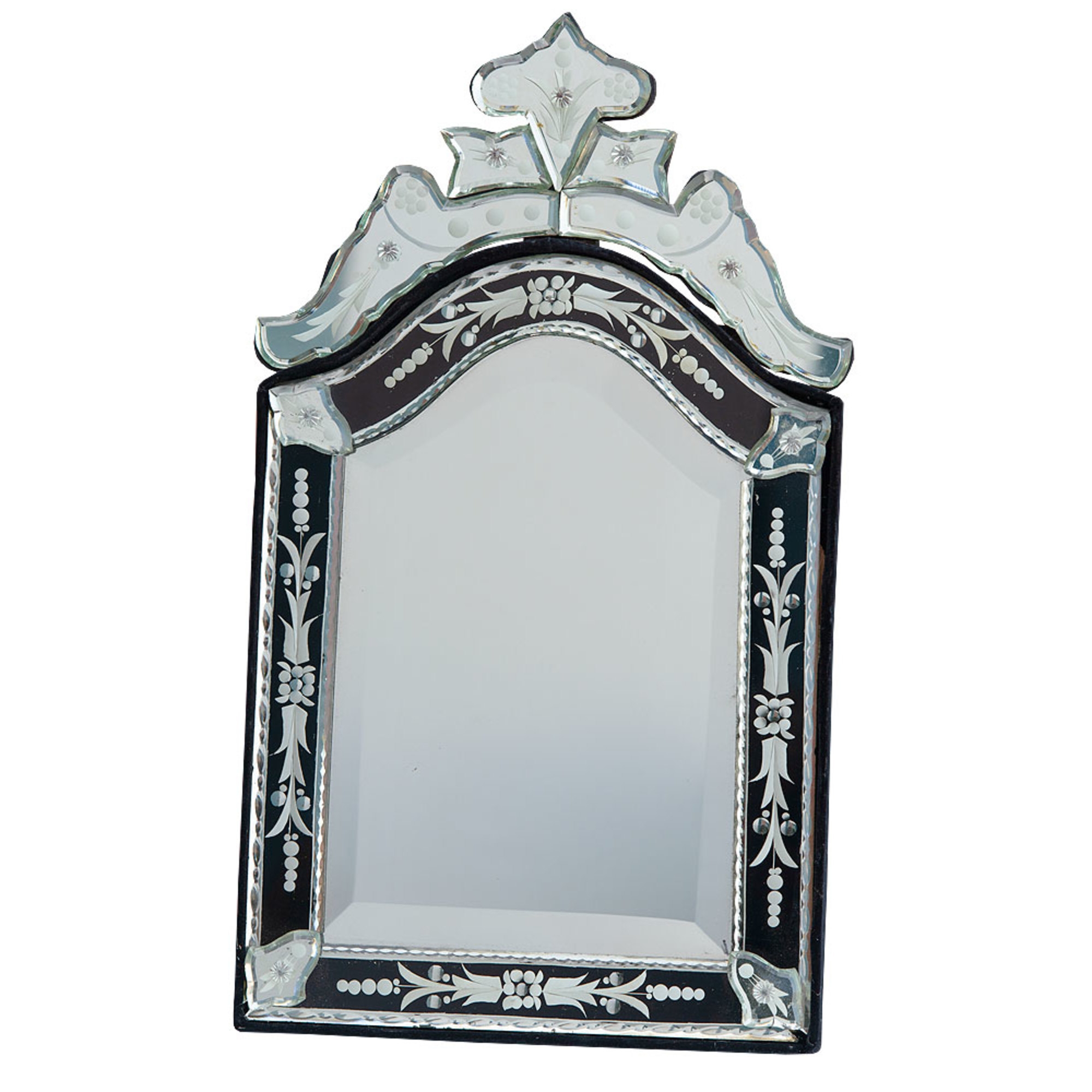 Venetian Arched Black & Clear Bevelled Table or Wall Mirror